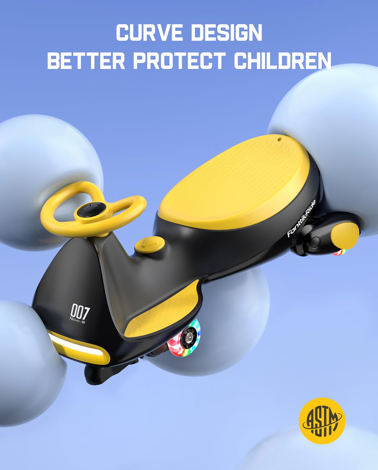 12V N7 Pro Electric Wiggle Car – Pedal-Powered Fun for Kids, Lights & Bluetooth Ride-On (by Fanttik)