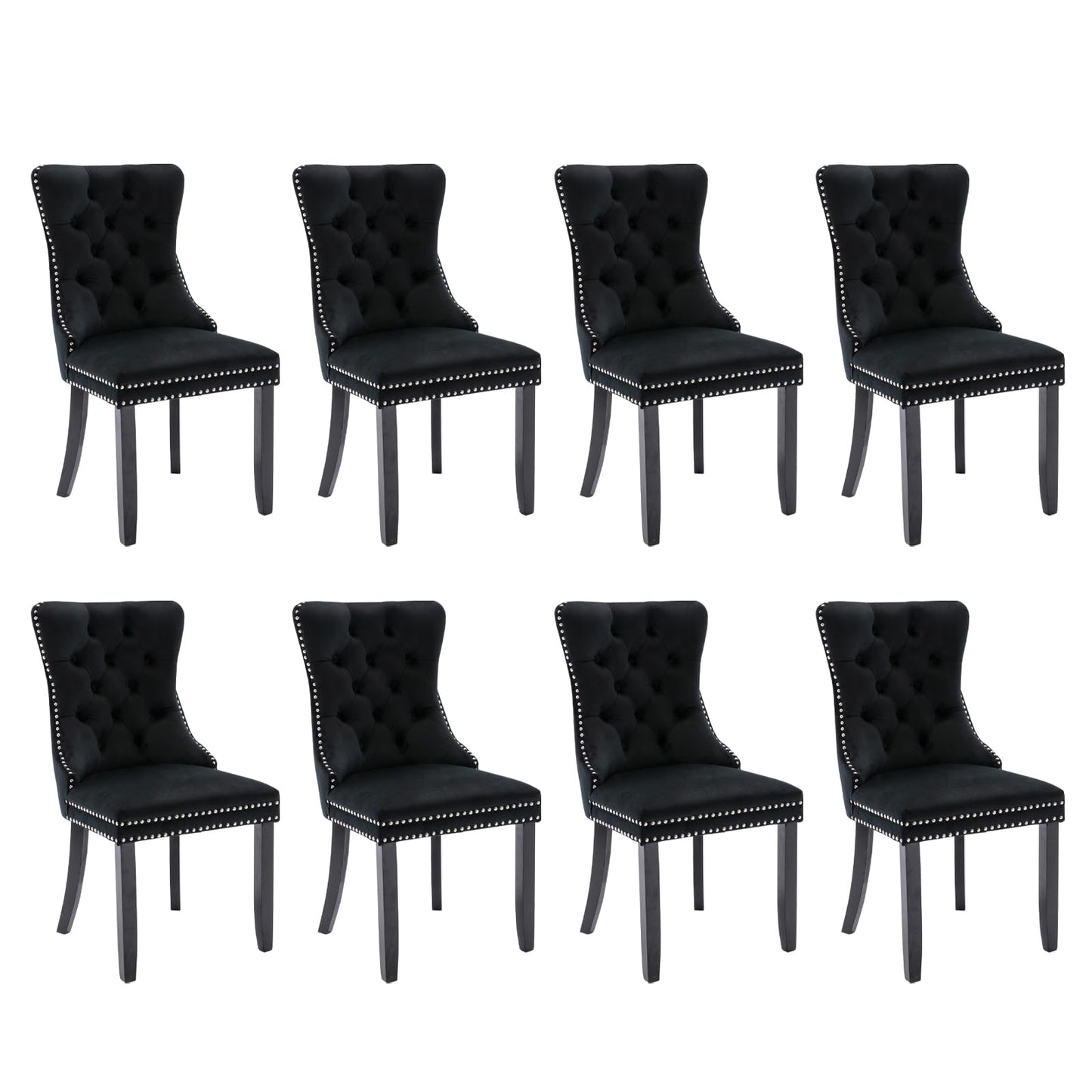 SoarFlash Esszimmerstühle aus Leder, 8er-Set, Beistellstuhl mit hoher Rückenlehne, moderner gepolsterter Beistellstuhl mit Knopfrückenring, Beine aus Massivholz (Schwarz und Grau)