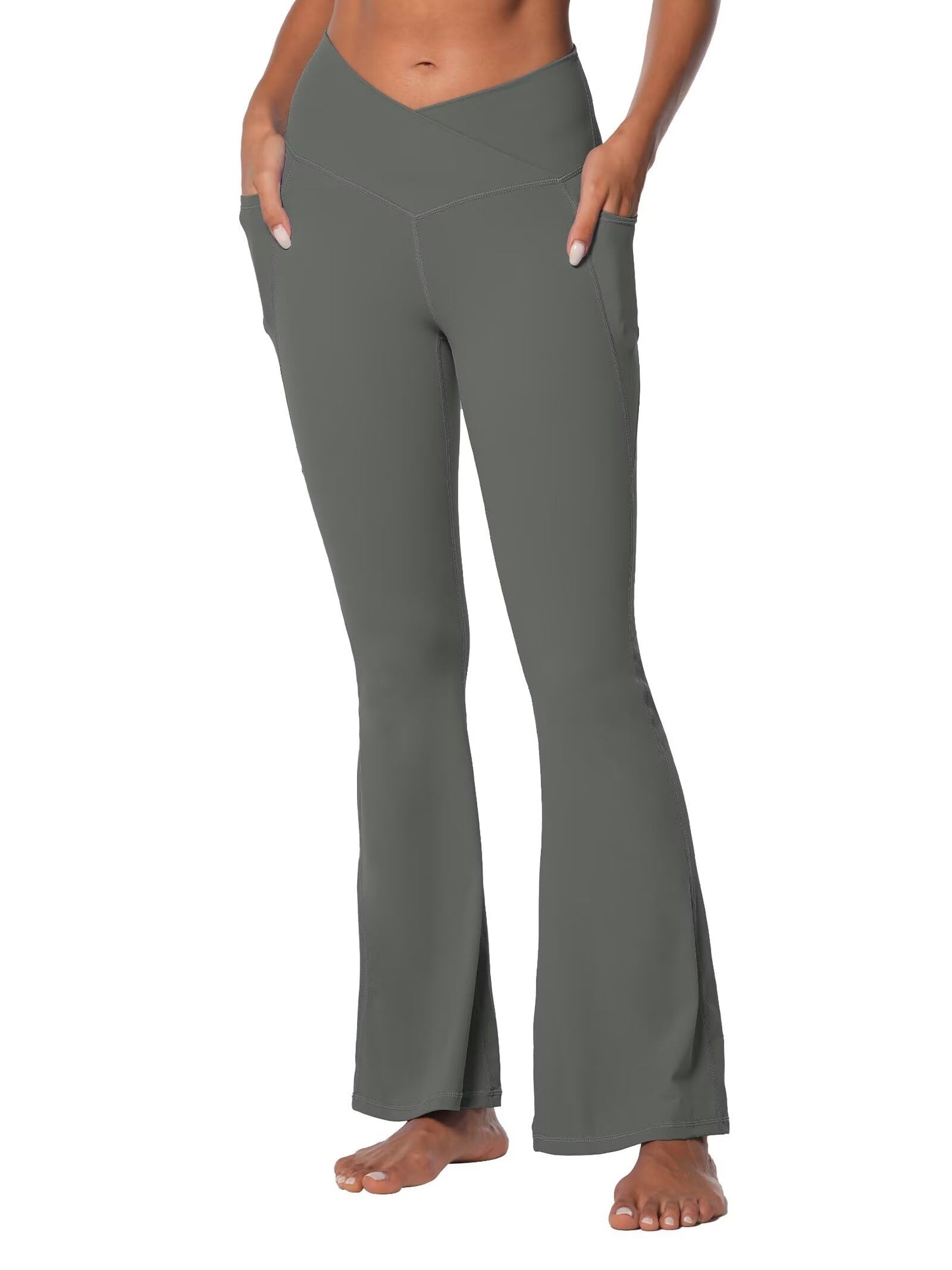 Legging évasé Sunzel pour femme avec poches, pantalon de yoga croisé avec contrôle du ventre, taille haute et jambe large