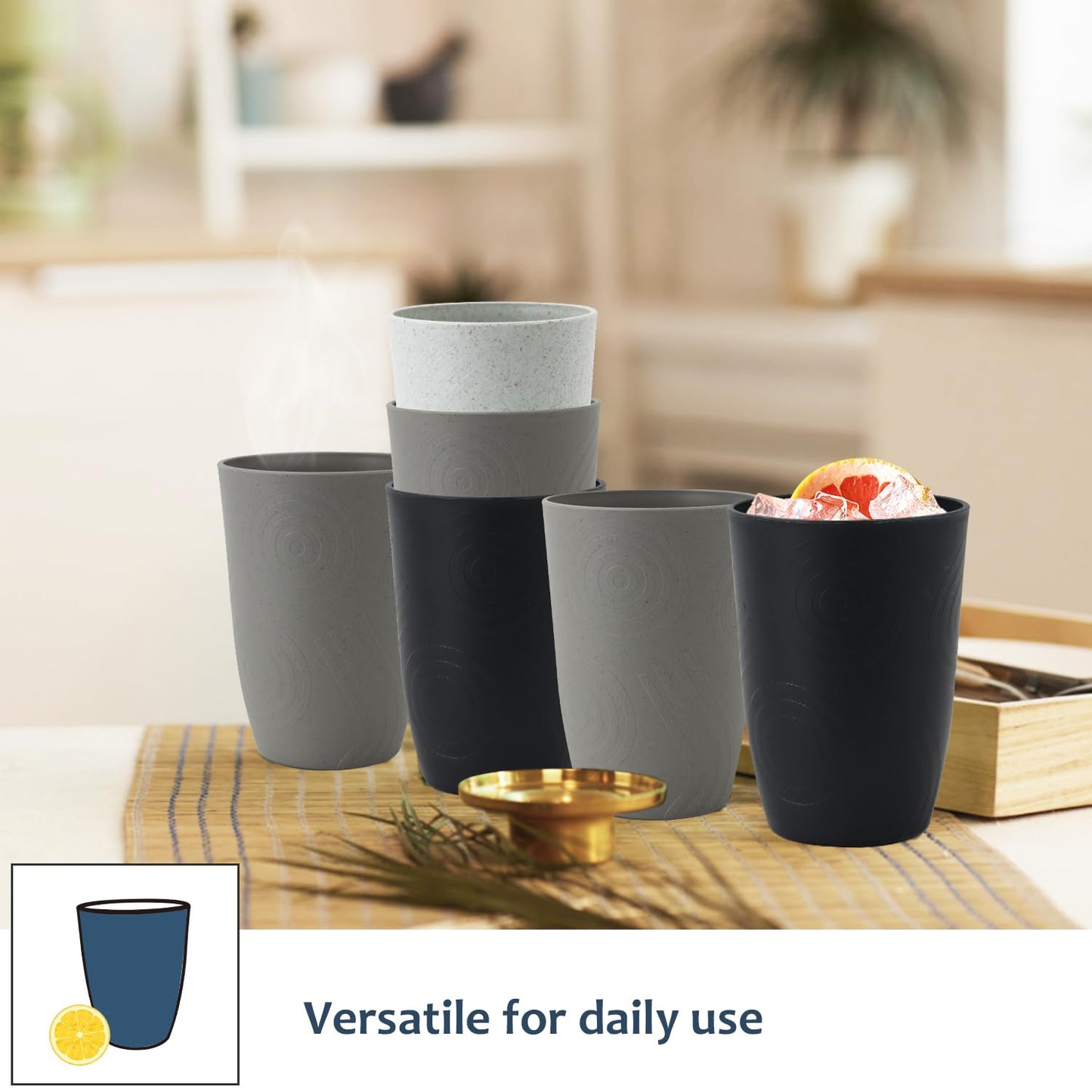 Homienly Becher mit Weizenstrohhalm, Plastikbecher, unzerbrechliche Trinkbecher, wiederverwendbare, spülmaschinenfeste Wassergläser, stapelbare Plastik-Wasserbecher in mehreren Farben (20 OZ, 8 Stück)