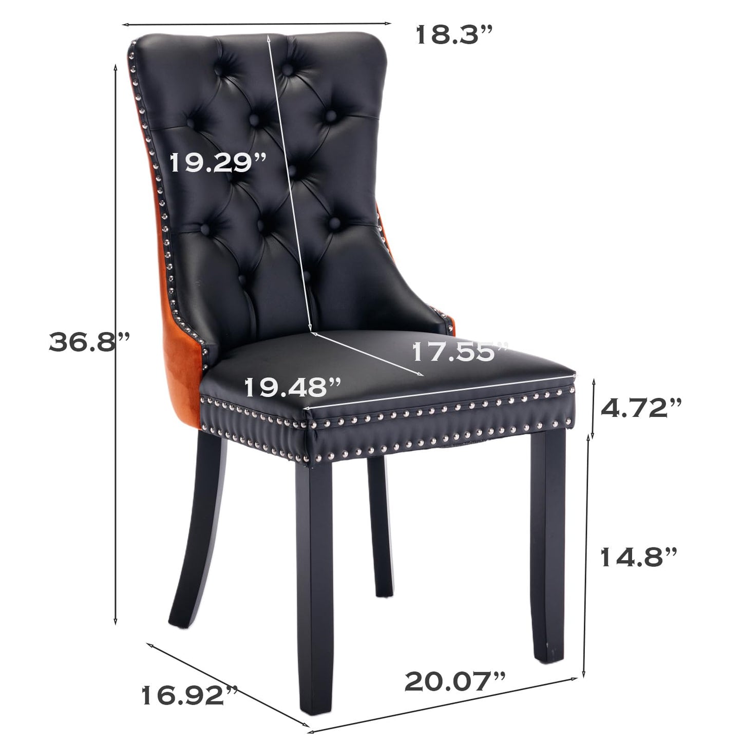 SoarFlash Esszimmerstühle aus Leder, 8er-Set, Beistellstuhl mit hoher Rückenlehne, moderner gepolsterter Beistellstuhl mit Knopfrückenring, Beine aus Massivholz (Schwarz und Grau)