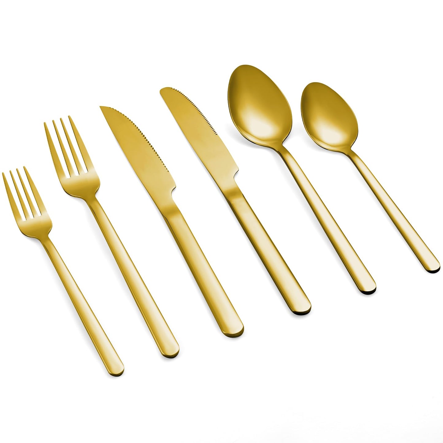24 Pcs Gold Silverware Set with Steak Knives, Food-Grade Stainless Steel Flatware Cutlery Set for 4, Mirror Polished Tableware Eating Utensils Set for Kitchen, Knife Fork Spoon Set, Dishwasher Safe