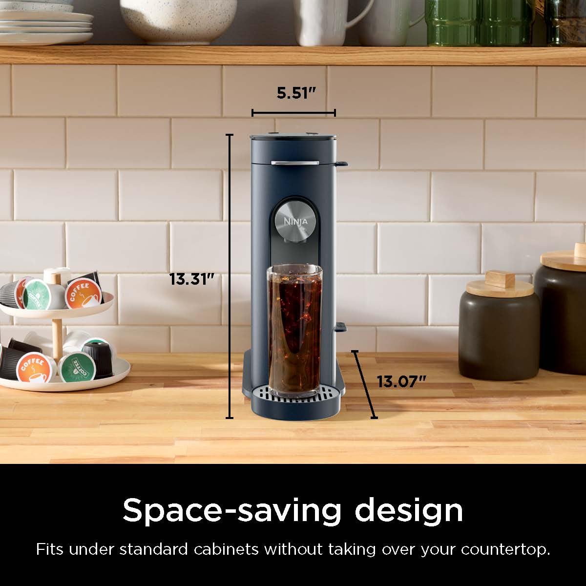 Ninja Pods & Grounds Single-Serve Coffee Maker, K-Cup Compatible, Brews Hot & Iced Coffee, Compact, 56-oz Reservoir, 6-oz Cup to 24-oz Travel Mug Sizes, PB041ST