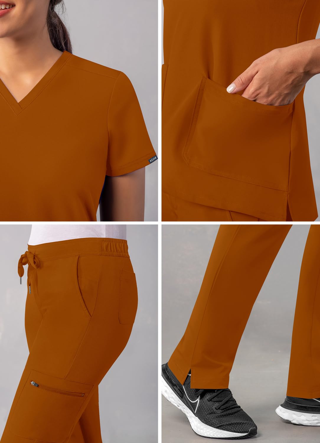 Ensemble de gommage Adar Addition Go-Basic pour femme - Haut de gommage slim à col en V et pantalon de gommage cargo skinny