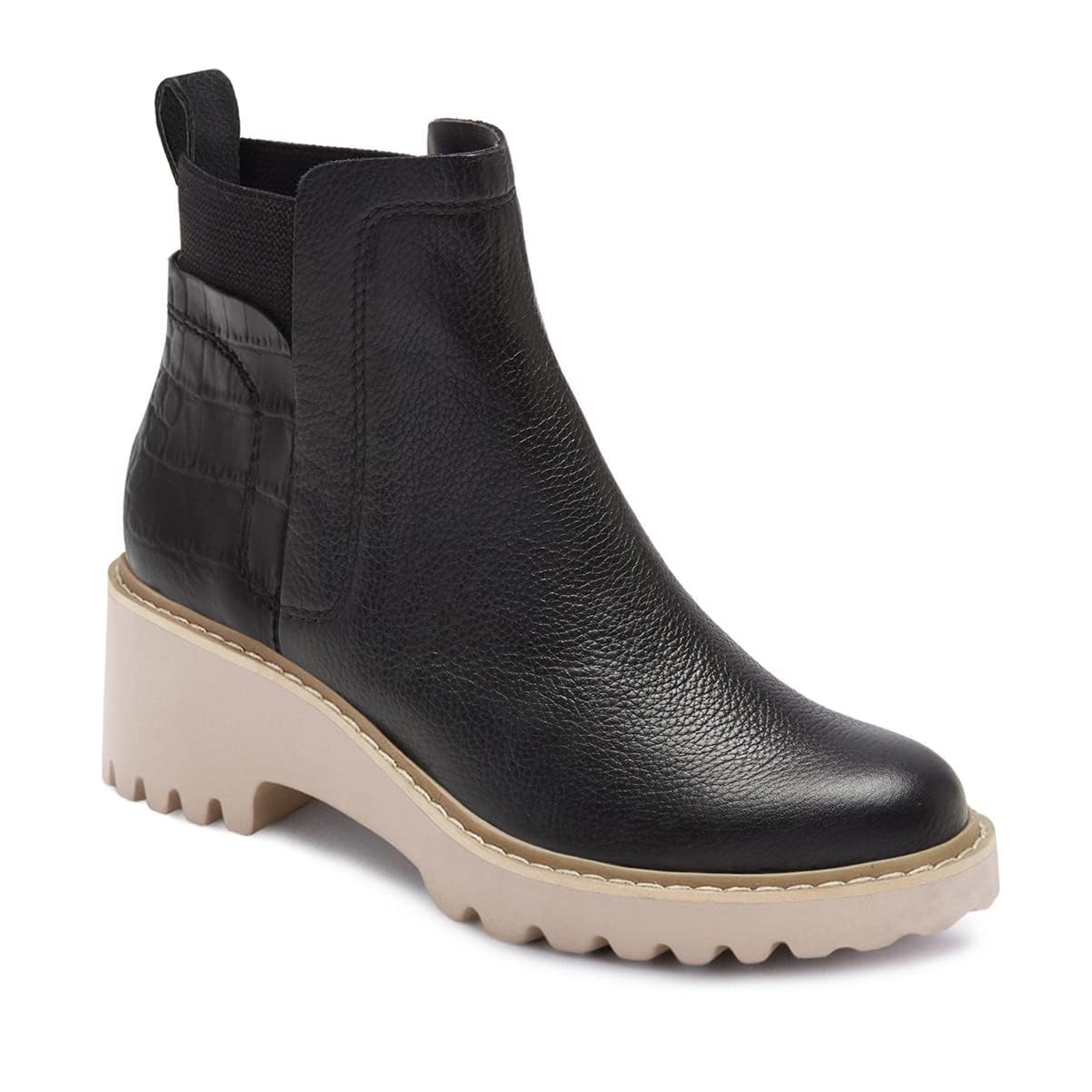Trish Lucia Damen Chelsea-Stiefel mit Plateausohle, knöchelhoch, klobiger Blockabsatz, rutschfest, Wildleder, modische Schlupfstiefeletten