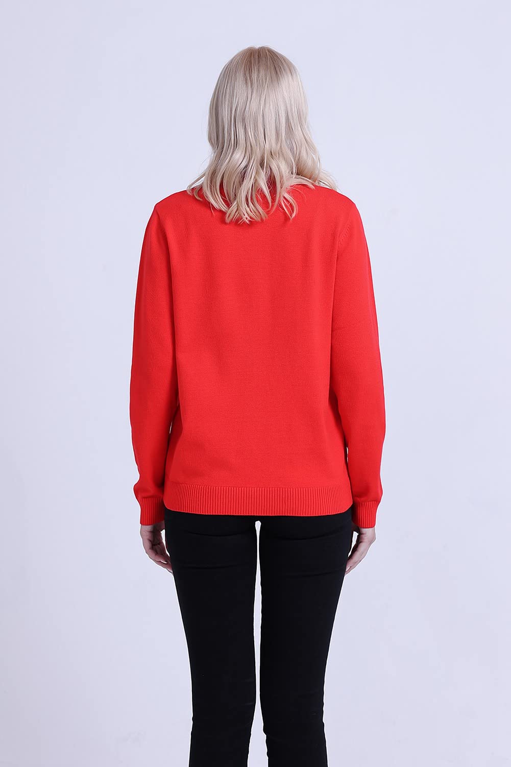 SMILING PINKER Women Cardigan Sweater Crewneck Pearl Button Knitted Tops Medium Weight
