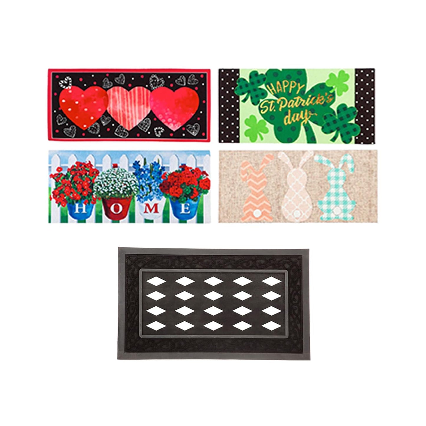 Evergreen Sassafras Bundle - Set mit 5 saisonalen austauschbaren Fußmatten für den Eingangsbereich | Für drinnen und draußen | 22 x 10 Zoll große Fußmatten und 28 x 16 Zoll großes Tablett | Rutschfeste Rückseite | Niedriges Profil | Heimdekor