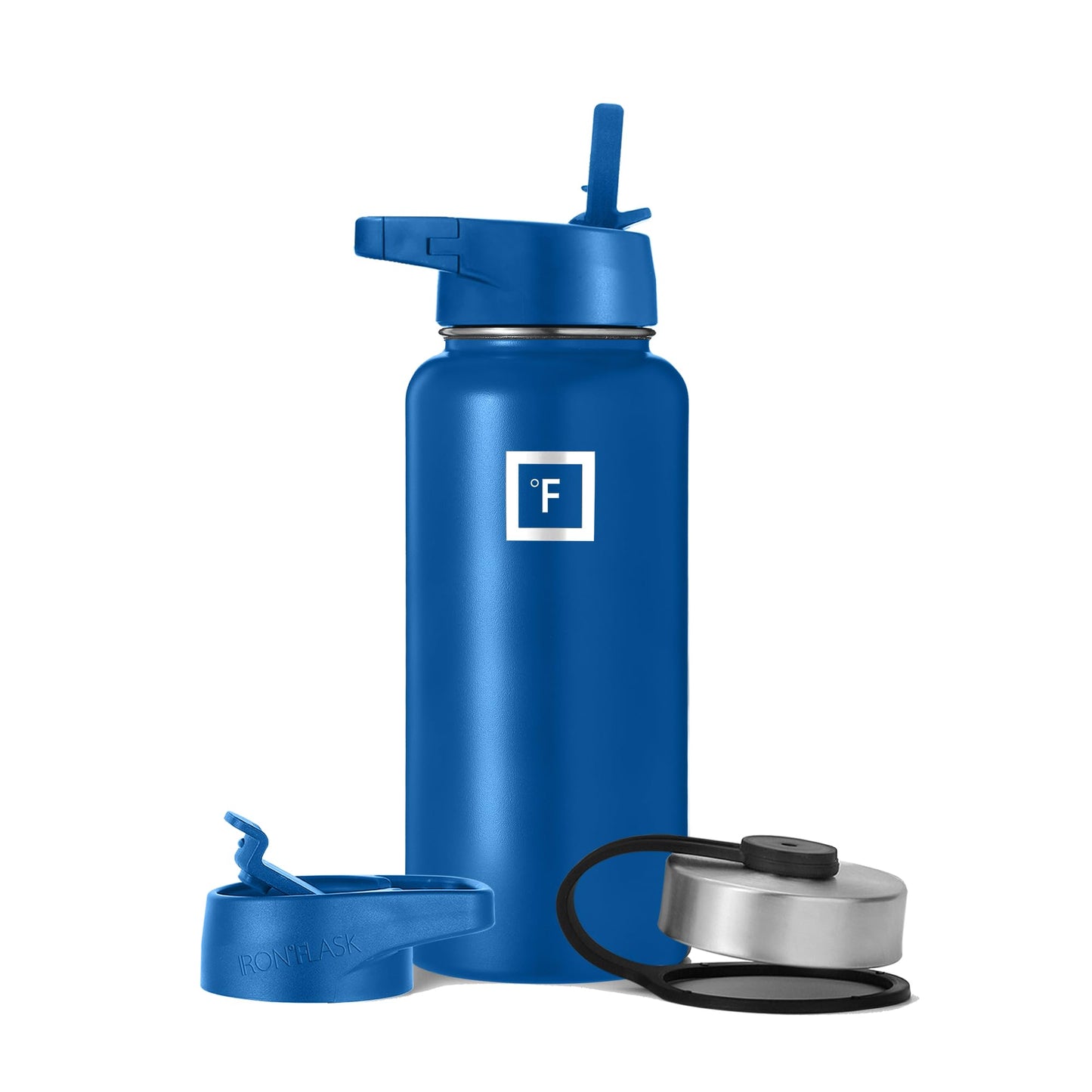 IRON °FLASK Camping & Hiking Hydration Flask with 3 Lids - Stainless Steel, Double Walled & Vacuum Insulated Water Bottle - Leak Proof & BPA Free (Dark Night, Straw - 32 oz)