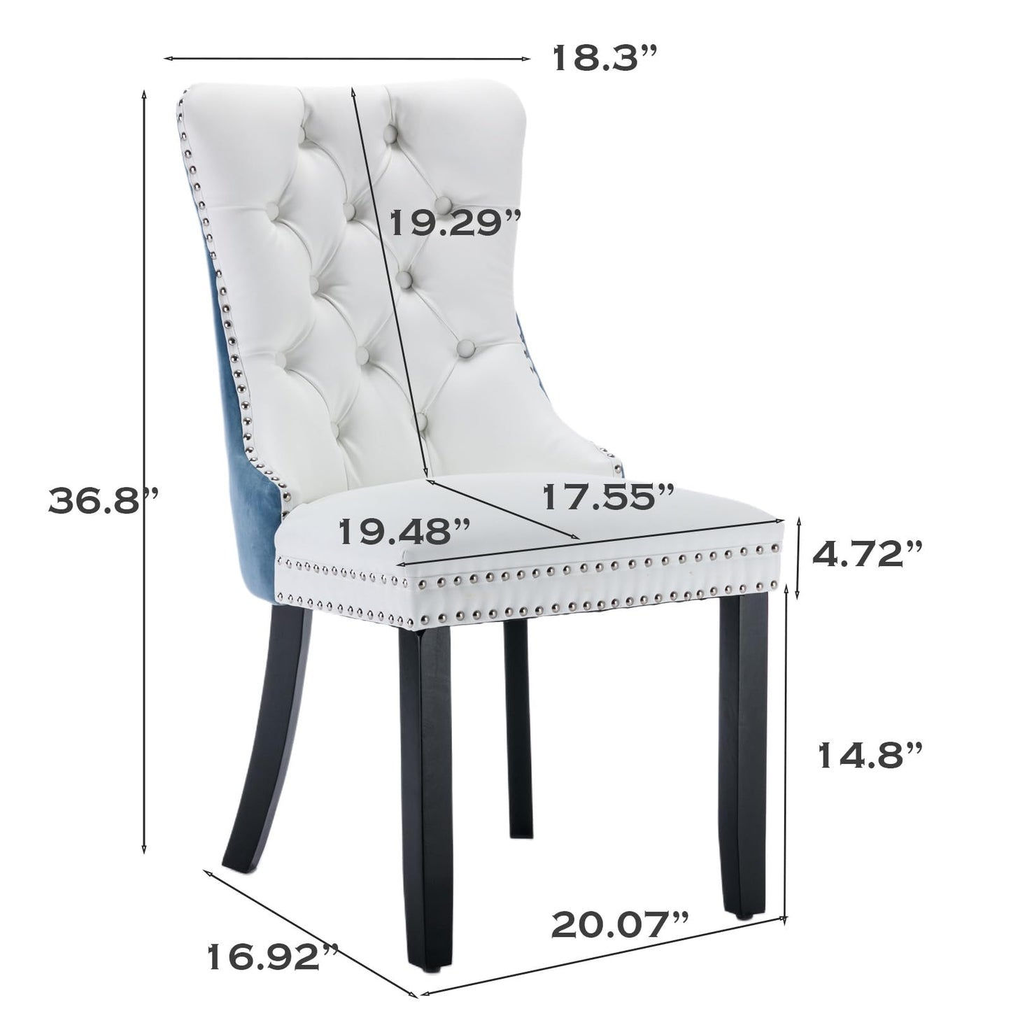SoarFlash Esszimmerstühle aus Leder, 8er-Set, Beistellstuhl mit hoher Rückenlehne, moderner gepolsterter Beistellstuhl mit Knopfrückenring, Beine aus Massivholz (Schwarz und Grau)