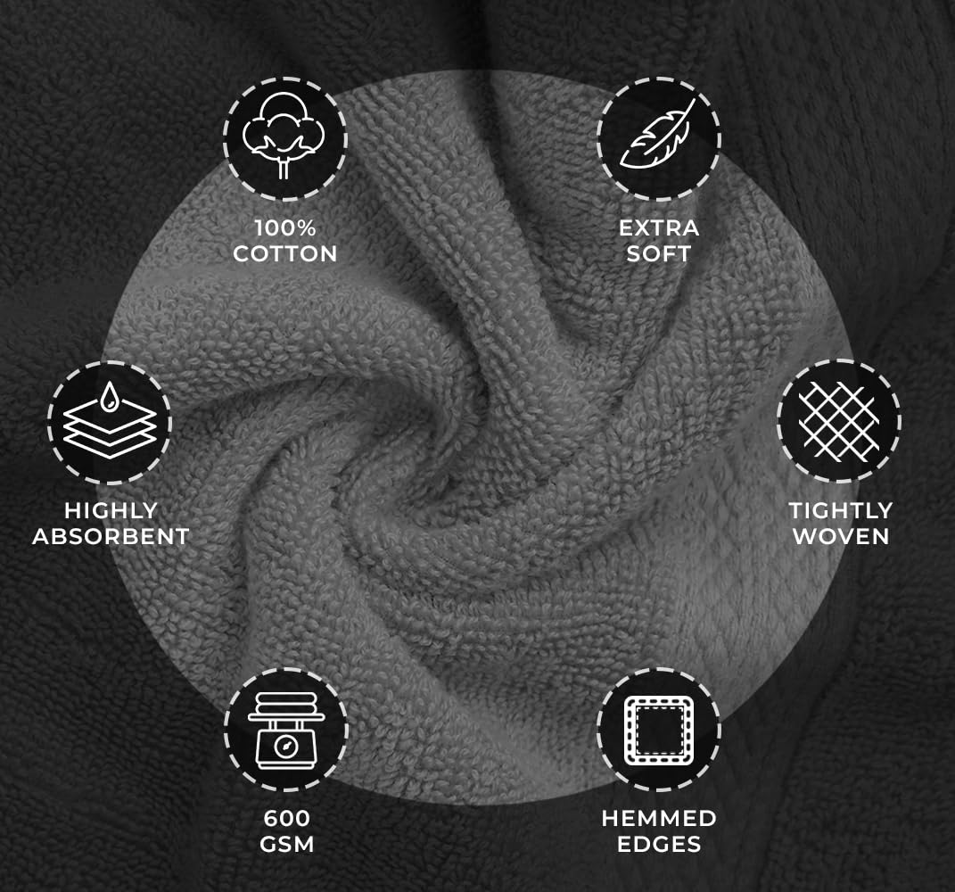 Avalon Towels Luxury 8 Piece Towels Set, 2 Bath Towels, 2 Hand Towels and 4 Washcloths, 600 GSM 100% Ring Spun Cotton Highly Absorbent Bathroom Towel Set, Ideal for Hotel, Spa and Gym (Pink)