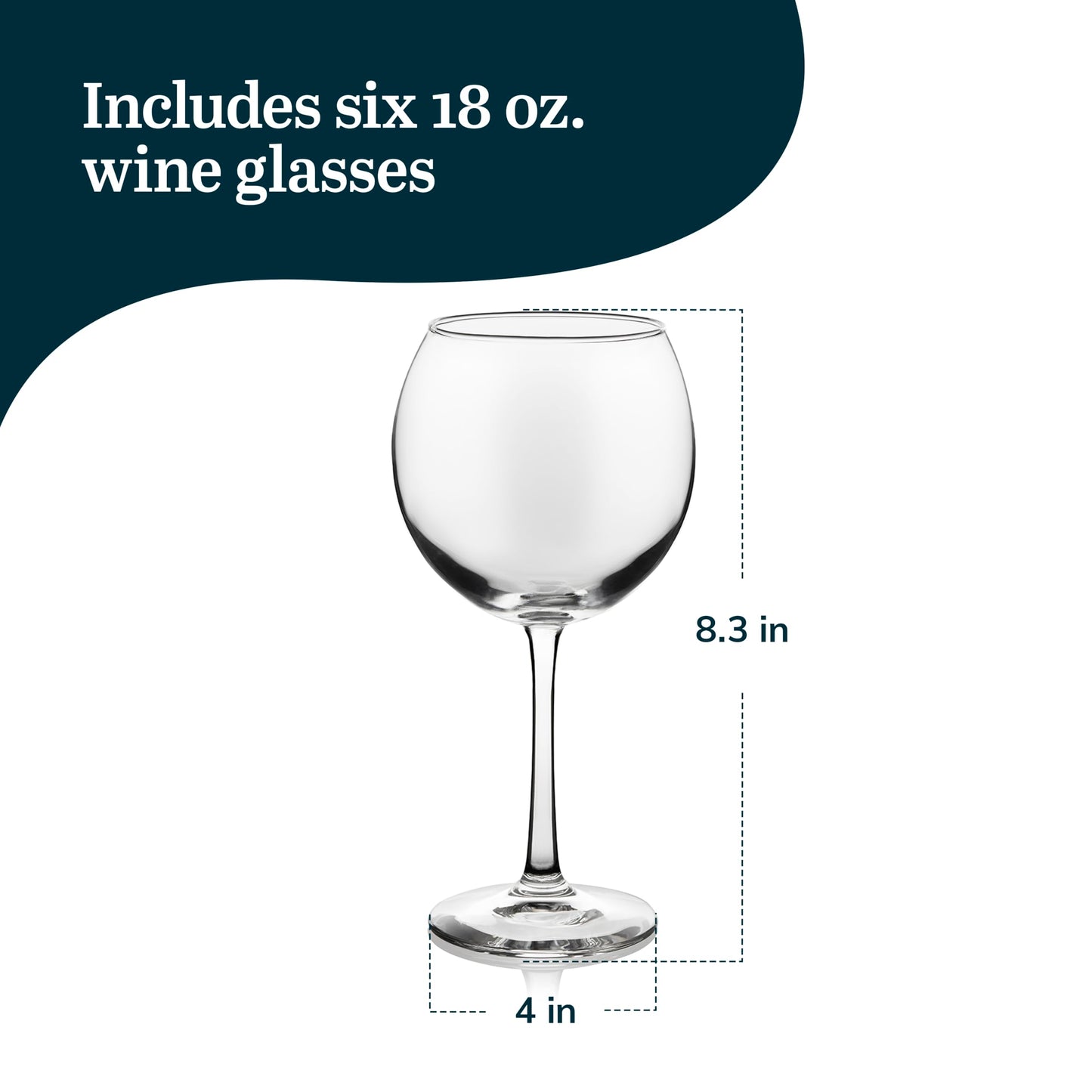 Libbey Vina Red Balloon Wine Glasses, 18.25 Oz Elegant Large Red Wine Glasses Set of 6, Long Stem Glass Wine Glasses for Weddings, Birthdays, and More