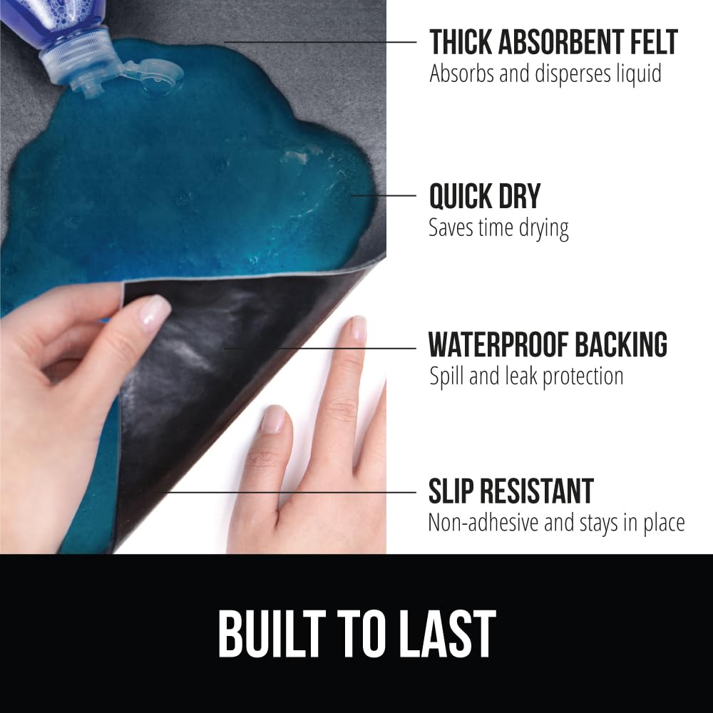 Gorilla Grip LeakGuard, nicht klebende Unterspülmatte für Küchenschränke, 24 x 40, wasserdichte, schnell trocknende Regaleinlage, langlebige, saugfähige Filzmatten für Badezimmerwaschbecken, Schränke, Kommoden, Damast, Taupe-Creme