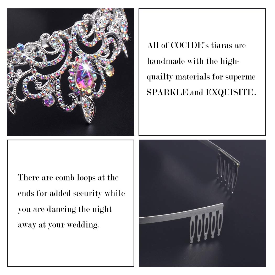 COCIDE Tiara Crystal Crowns Princess Rhinestone Crown with Combs Bride Headbands Bridal Wedding Prom Birthday Party Hair Accessories Jewelry for Women Girls (Silver)