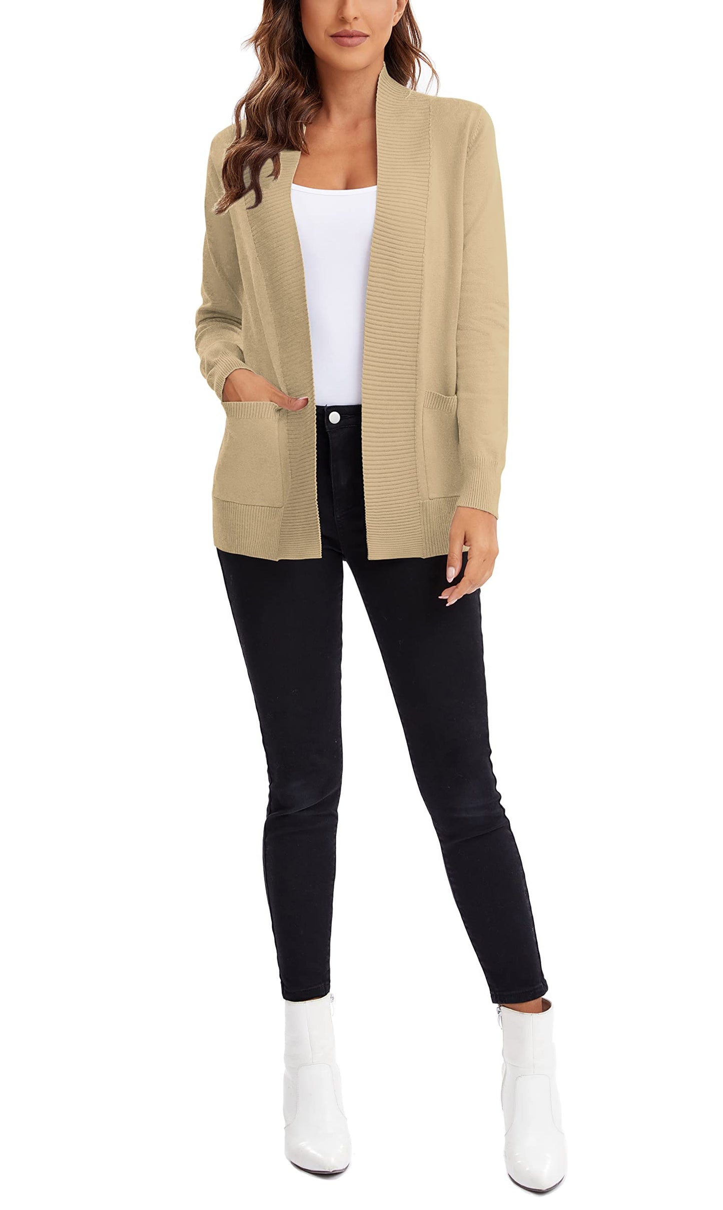 Urban CoCo Leichter Strickjacke für Damen mit offener Vorderseite, lange Ärmel, mit Tasche