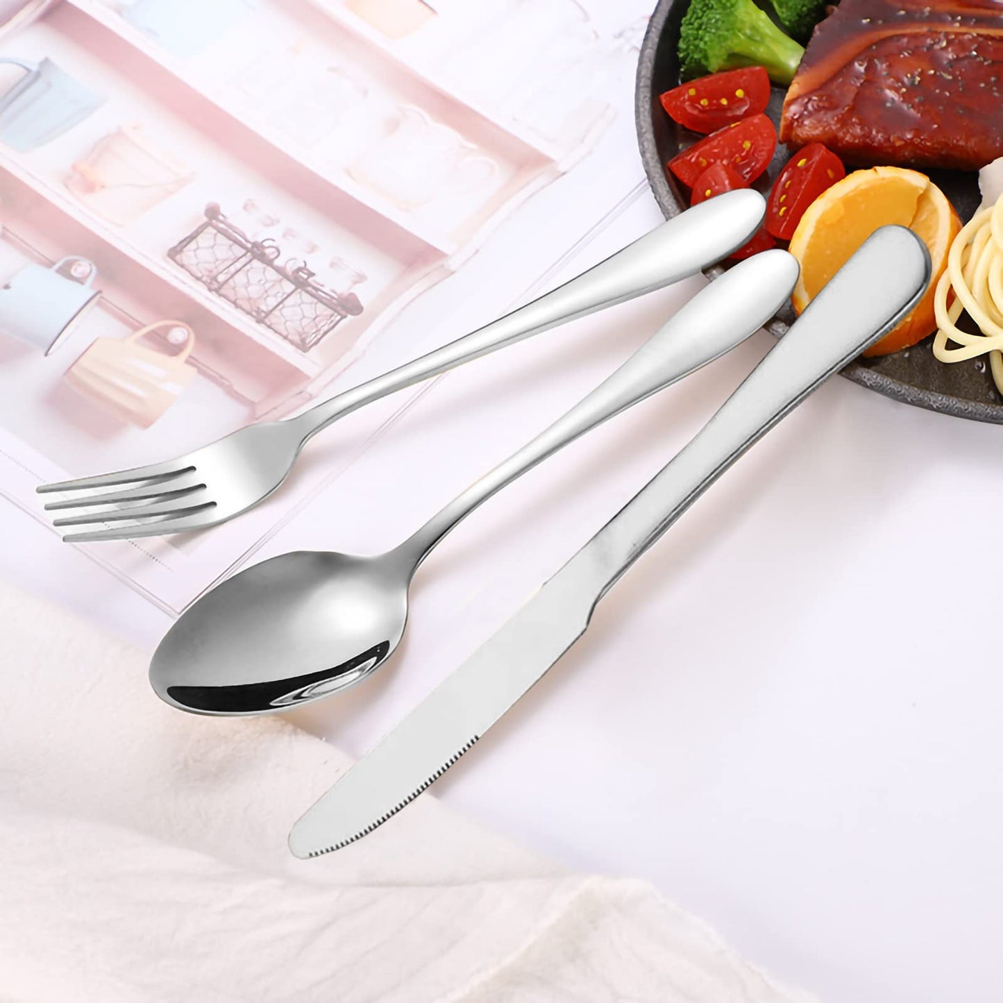 Portable Travel Utensils Set, 18/8 Stainless Steel 3 PCS Cutlery Set Including Knife Fork and Spoon, Reusable Travel Silverware Set with Case for Lunch Box Camping School Office