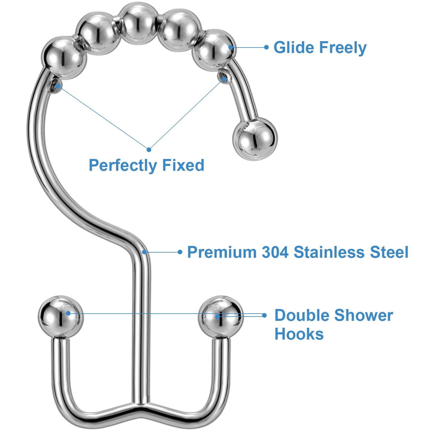 Shower Curtain Hooks Rings, TENOVEL Double Sided Shower Hooks Rust Proof for Bathroom Shower Rods Curtain, Durable Stainless Steel Bathroom Shower Curtain Hangers, Bronze, Set of 12