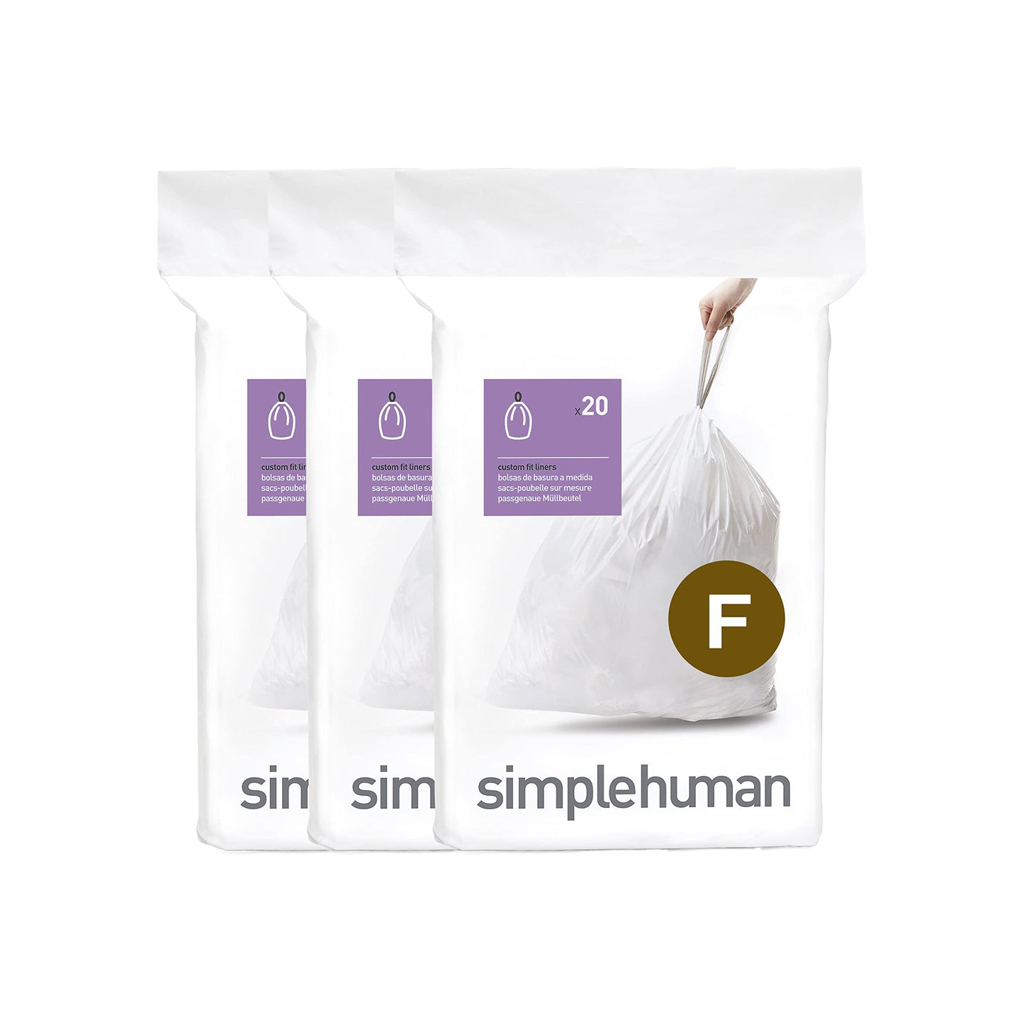 simplehuman Code H 60 Count, Genuine Custom Fit Liners, Drawstring Trash Bags in Dispenser Packs, 30-35 Liter / 8-9.2 Gallon, White