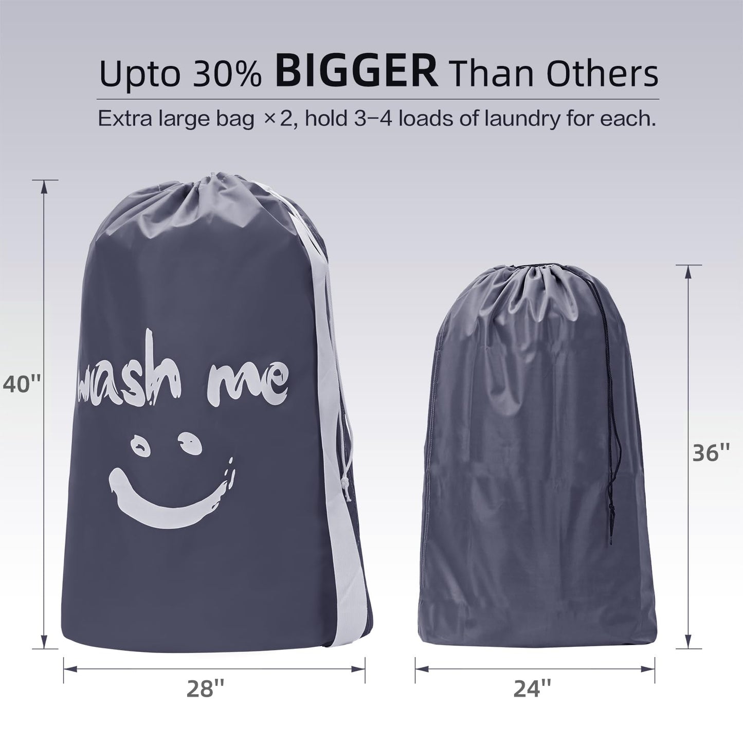 HOMEST 2 Pack XL Wash Me Travel Laundry Bag, Dirty Clothes Organizer, Large Enough to Hold 4 Loads of Laundry, Easy Fit a Laundry Hamper or Basket