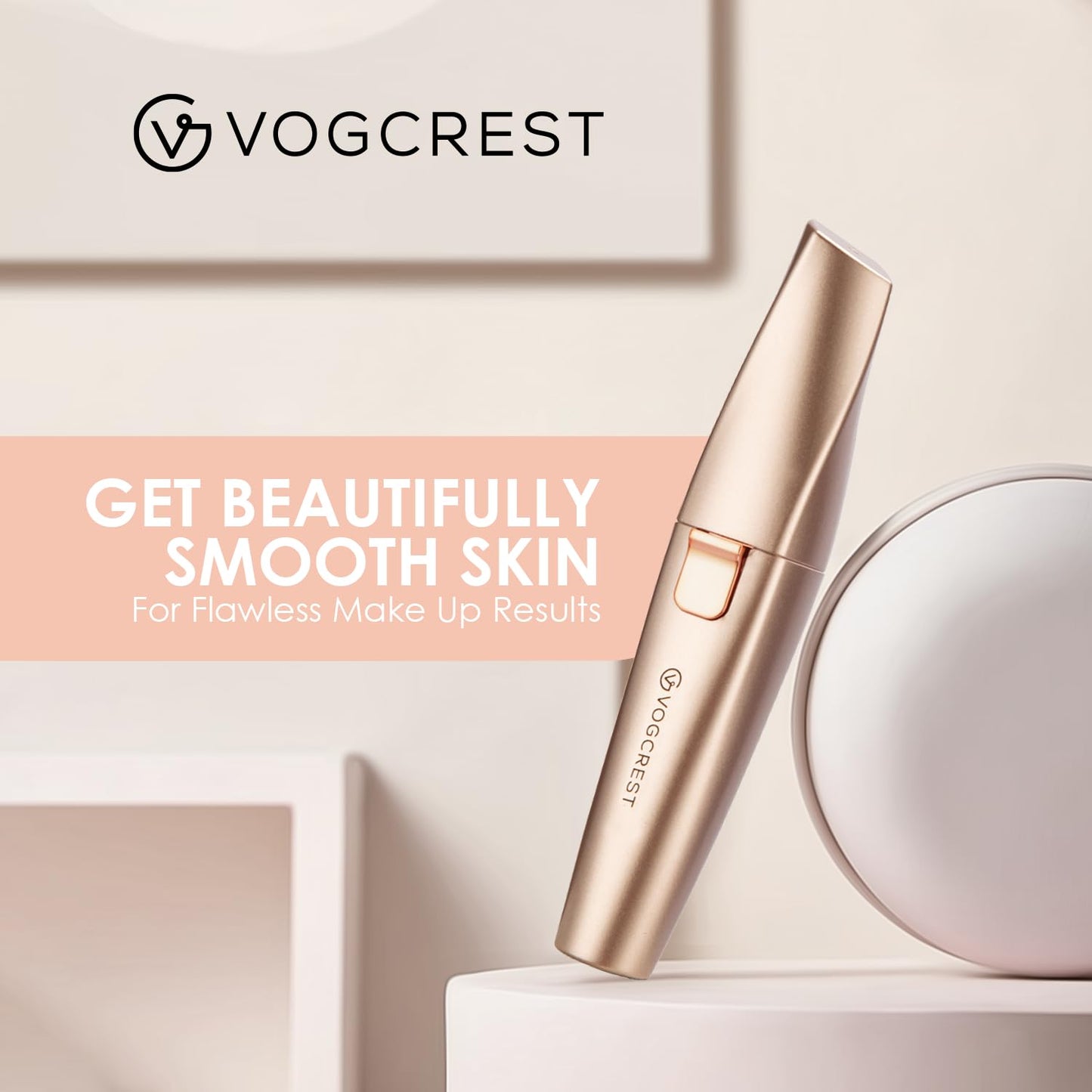 Eyebrow Facial Trimmer: 2 in1 Rechargeable Facial Hair Removal and Eyebrow Shaver - Face Lips Body Painless Facial Razor with Built-in LED Light (Rose Gold)