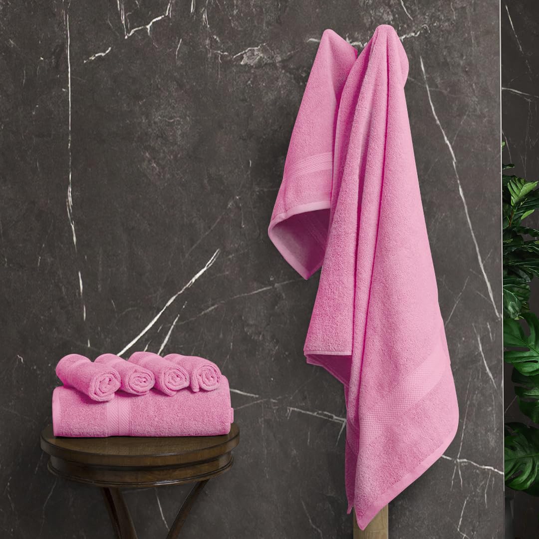 Avalon Towels Luxury 8 Piece Towels Set, 2 Bath Towels, 2 Hand Towels and 4 Washcloths, 600 GSM 100% Ring Spun Cotton Highly Absorbent Bathroom Towel Set, Ideal for Hotel, Spa and Gym (Pink)