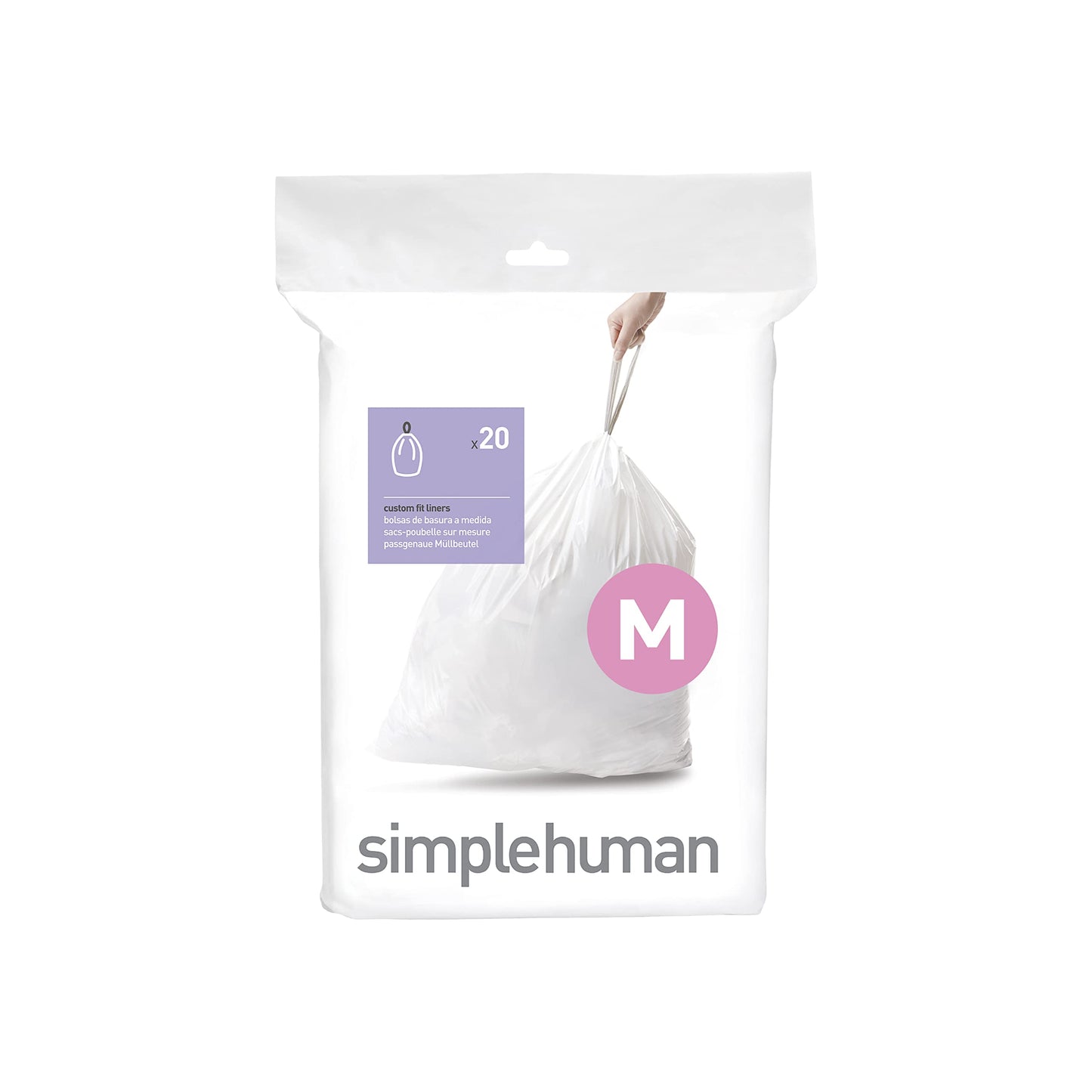 simplehuman Code H 60 Count, Genuine Custom Fit Liners, Drawstring Trash Bags in Dispenser Packs, 30-35 Liter / 8-9.2 Gallon, White