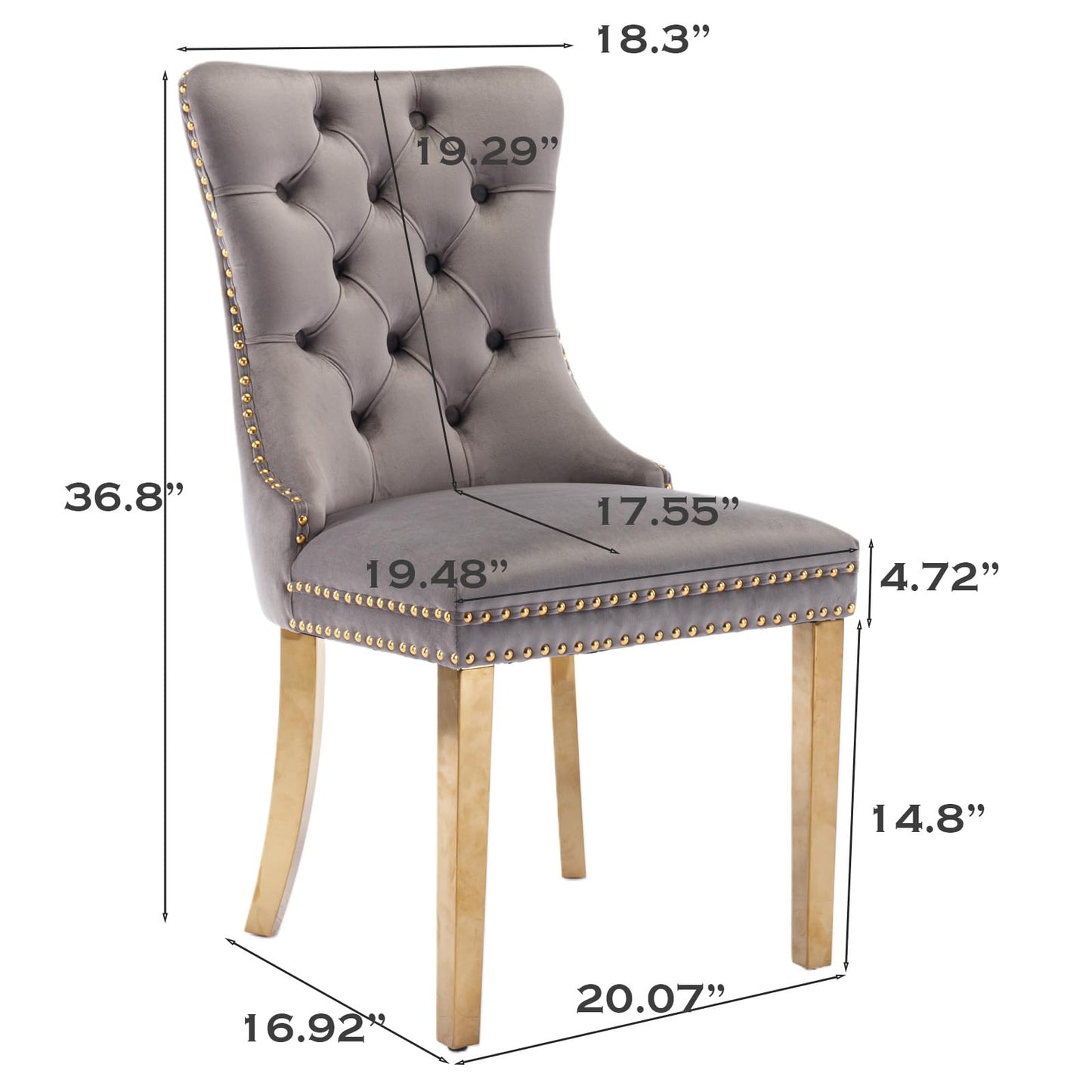 SoarFlash Esszimmerstühle aus Leder, 8er-Set, Beistellstuhl mit hoher Rückenlehne, moderner gepolsterter Beistellstuhl mit Knopfrückenring, Beine aus Massivholz (Schwarz und Grau)