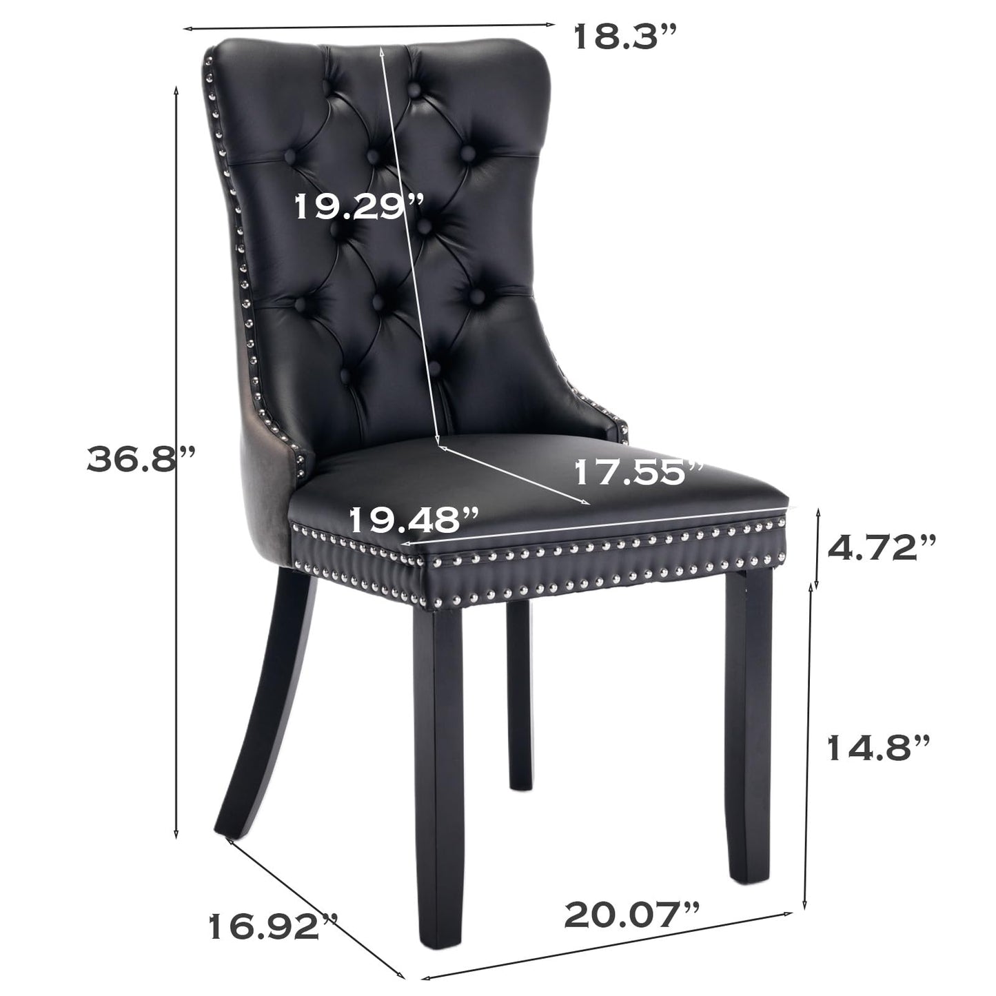 SoarFlash Esszimmerstühle aus Leder, 8er-Set, Beistellstuhl mit hoher Rückenlehne, moderner gepolsterter Beistellstuhl mit Knopfrückenring, Beine aus Massivholz (Schwarz und Grau)