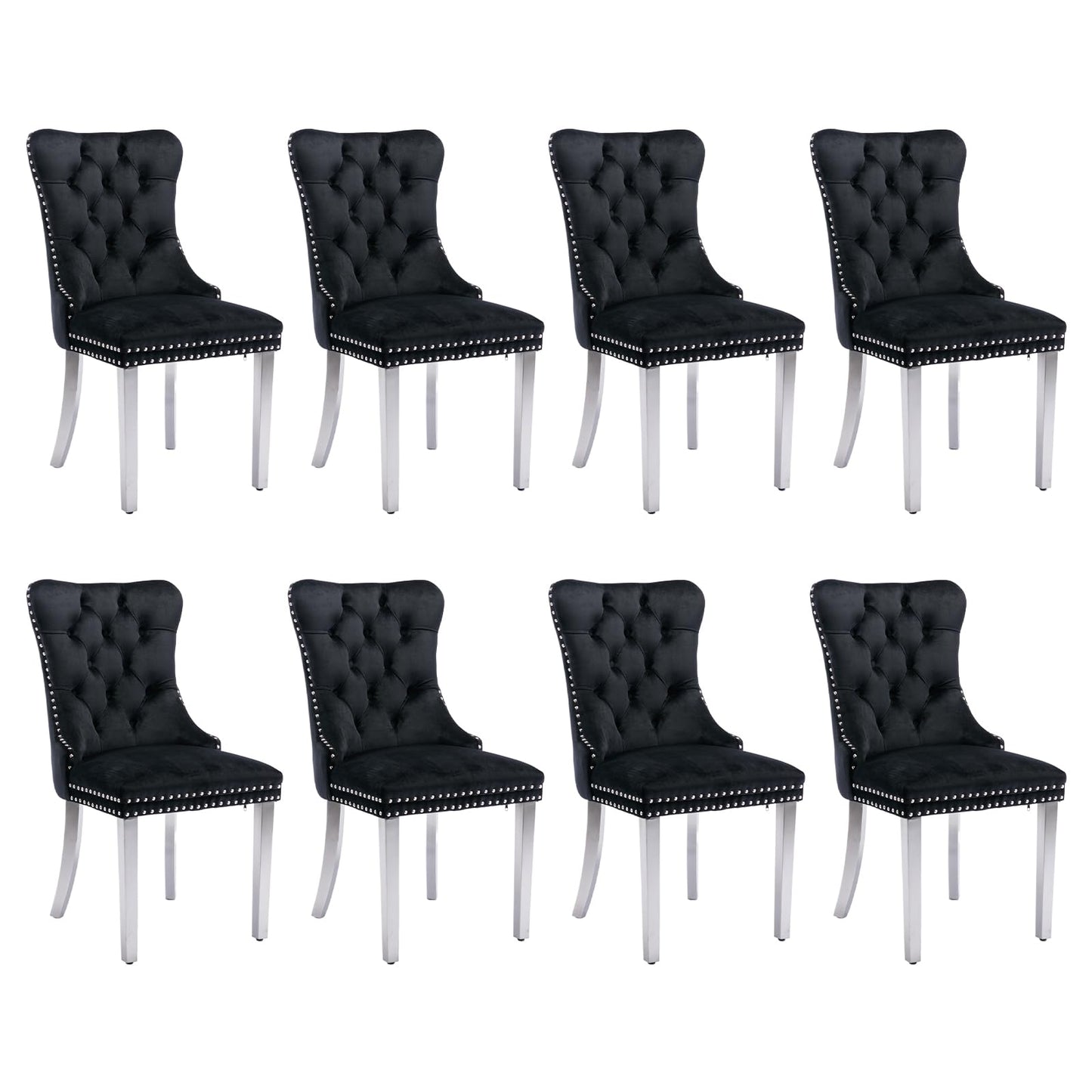 SoarFlash Esszimmerstühle aus Leder, 8er-Set, Beistellstuhl mit hoher Rückenlehne, moderner gepolsterter Beistellstuhl mit Knopfrückenring, Beine aus Massivholz (Schwarz und Grau)