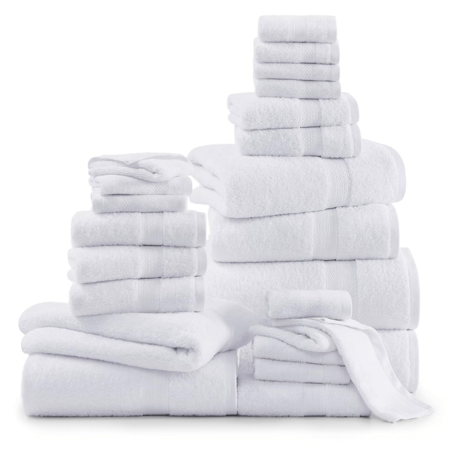 LANE LINEN 24-teiliges Badezimmerhandtuch-Set – 100 % Baumwolle, Badetuch-Sets, 4 Badetücher extragroß, 2 Badelaken, 6 Handtücher fürs Badezimmer, 8 Waschlappen, 4 Fingerkuppen-Handtücher – weiße Handtücher