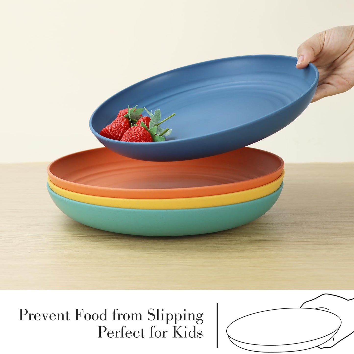 28 Piece Wheat Straw Dinnerware Sets,Dishwasher & Microwave Safe Plates and Bowls Sets - Unbreakable Plastic Dinnerware Sets for 4 Dinner Plates, Cups, Cereal Bowls - Colorful Series