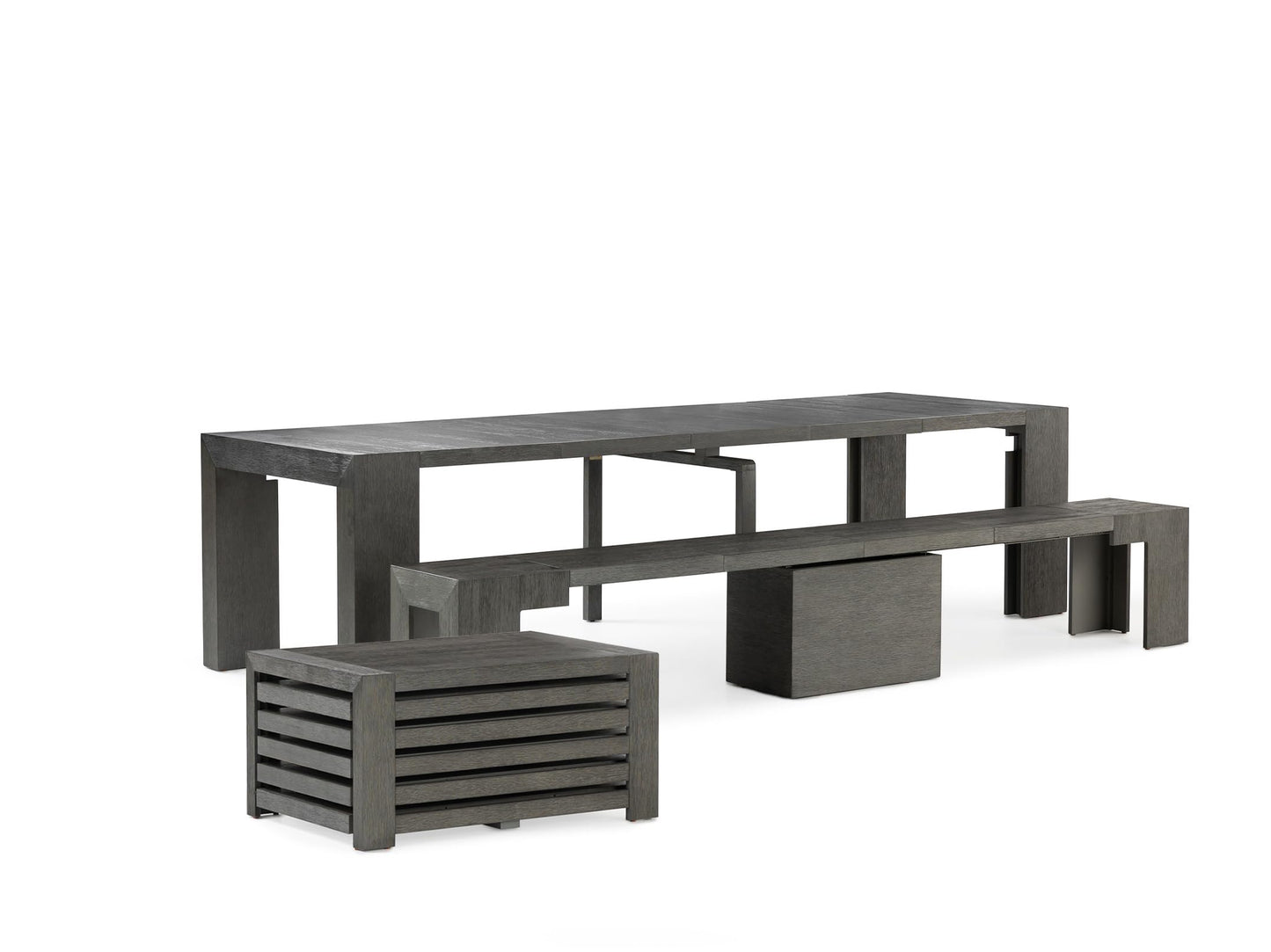 Transformer Table Esstisch-Set für 4 bis 12, ausziehbarer Esstisch aus Holz mit ausziehbarer Bank, Möbel für kleine Räume, Küchentisch-Set (Dunkelgrau, Tisch + Bank)