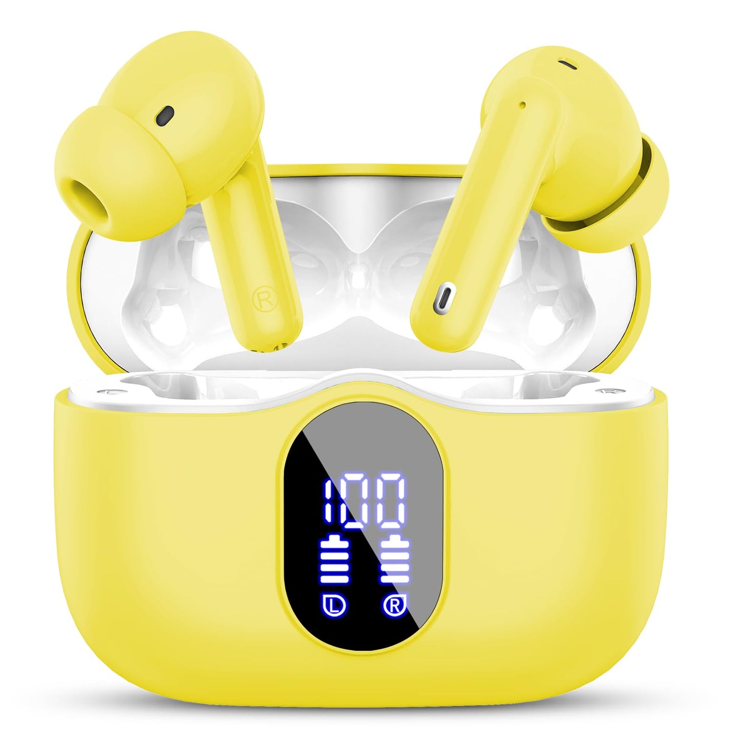 Wireless Earbuds Bluetooth 5.4 Headphones Bass Stereo Ear Buds with Noise Cancelling Mic LED Display in Ear Earphones IP7 Waterproof 36H Playtime for Laptop Pad Phones Sports Workout White
