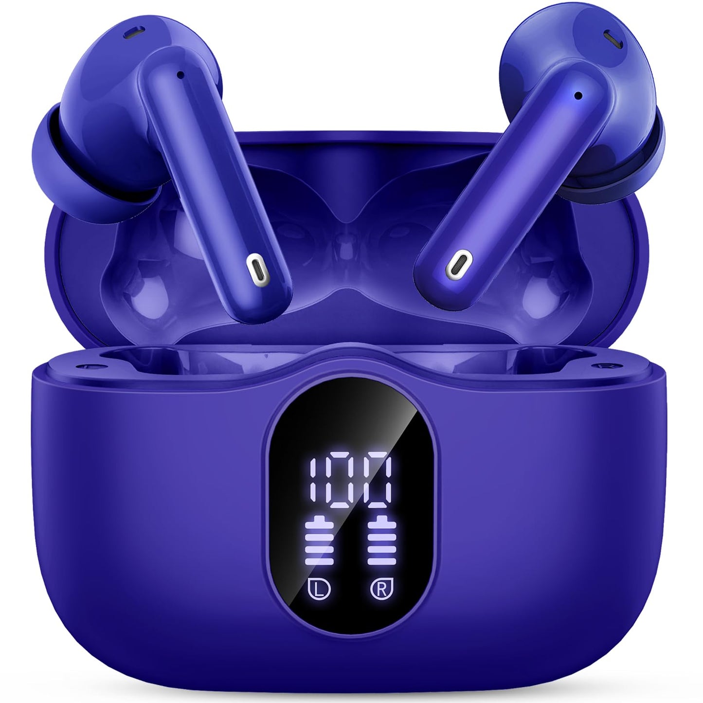 Wireless Earbuds Bluetooth 5.4 Headphones Bass Stereo Ear Buds with Noise Cancelling Mic LED Display in Ear Earphones IP7 Waterproof 36H Playtime for Laptop Pad Phones Sports Workout White