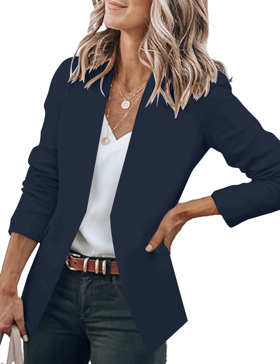 GRAPENT Damen Blazer mit offener Vorderseite, Business, Freizeit, Taschen, für die Arbeit im Büro