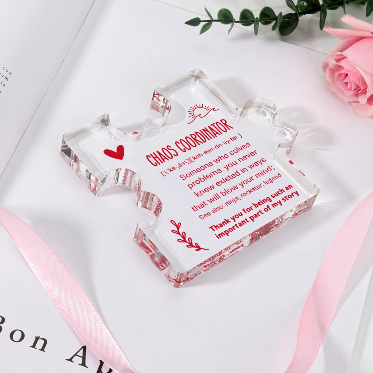 A heartfelt thank-you gift that says it all—beautifully printed on a clear 4.7 x 4.3 inch acrylic sign. Stylish, lightweight, and ready to display on any desk, shelf, or tabletop. Each piece is gift-ready and designed to leave a lasting impression.