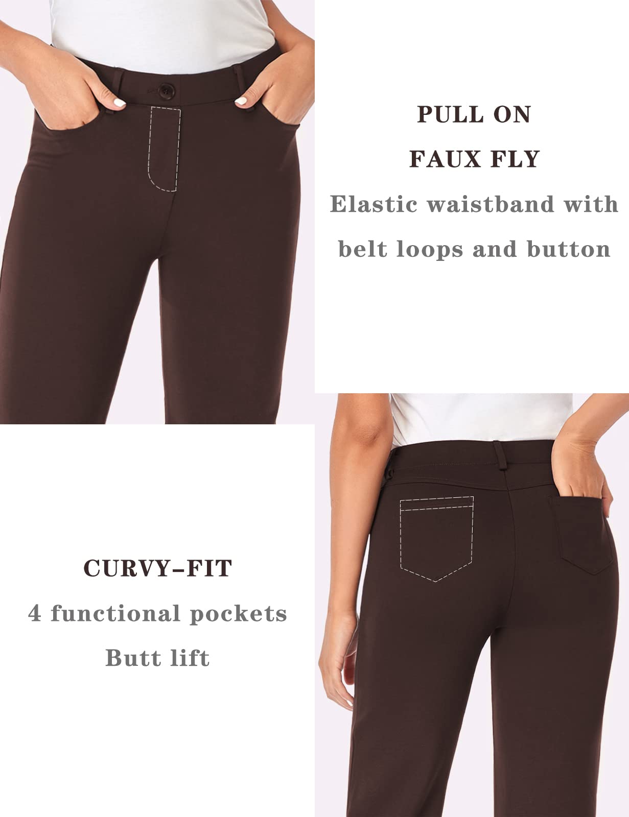 Pantalon extensible pour femme Tapata 28''/30''/32''/34'' avec poches, taille haute, petite, taille standard pour le travail au bureau