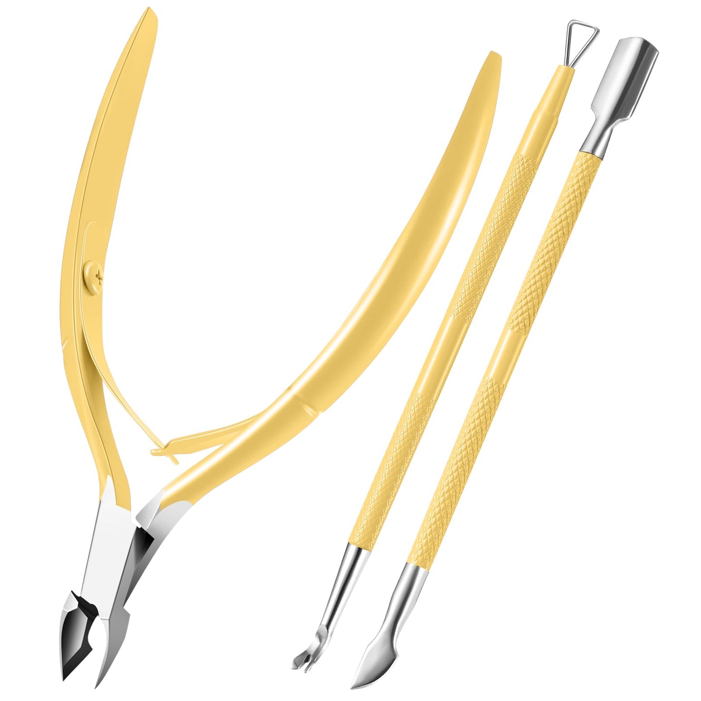 3-Piece Rainbow Cuticle Care Kit – Precision Trimmer, Dual-Head Pusher & Scraper | Surgical-Grade Stainless Steel