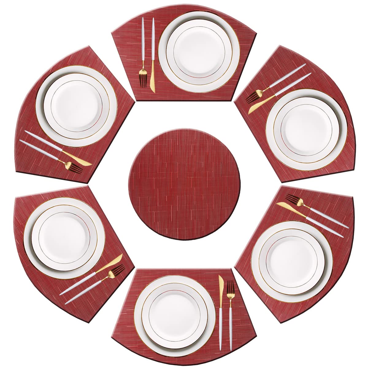 PIGCHCY Keilförmige Tischsets für den Esstisch, kreuzgewebt, waschbares Vinyl-Tischset, hitzebeständig, runde Tischsets, 4er-Set (Silbergrau)
