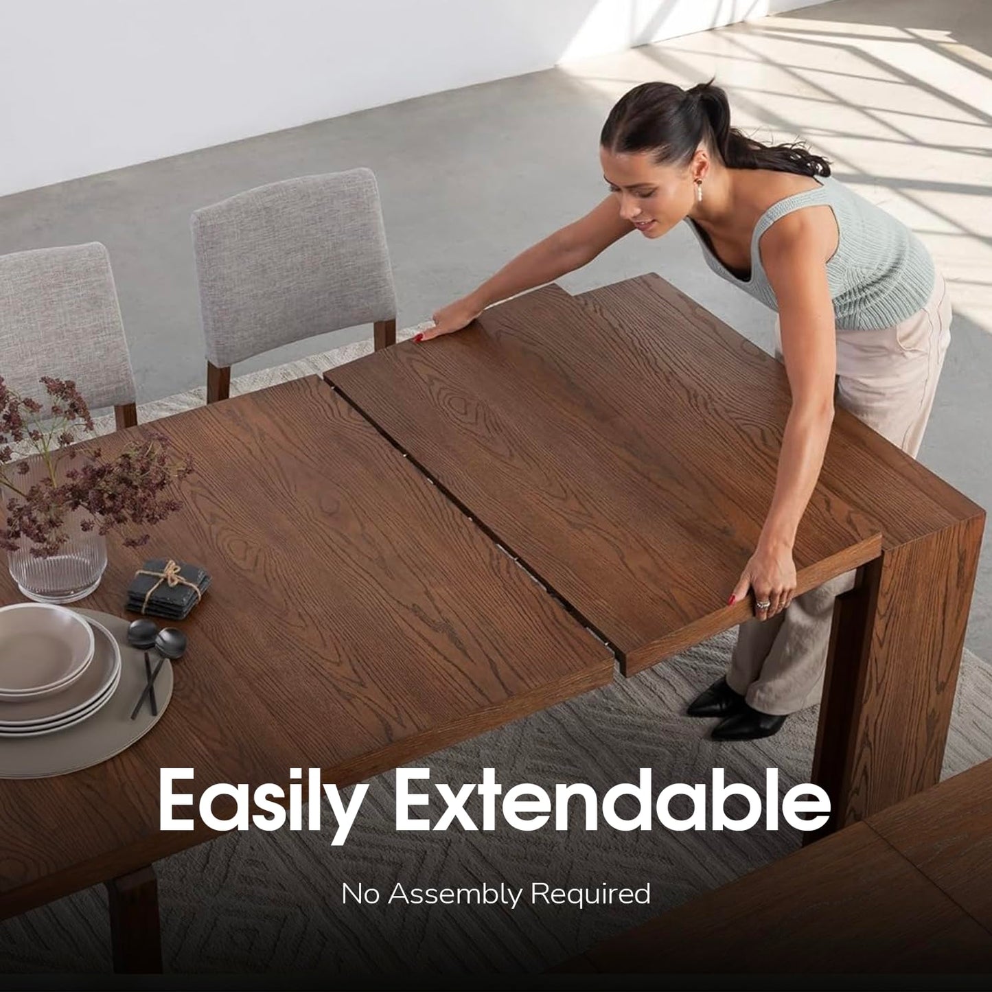 Transformer Table Esstisch-Set für 4 bis 12, ausziehbarer Esstisch aus Holz mit ausziehbarer Bank, Möbel für kleine Räume, Küchentisch-Set (Dunkelgrau, Tisch + Bank)