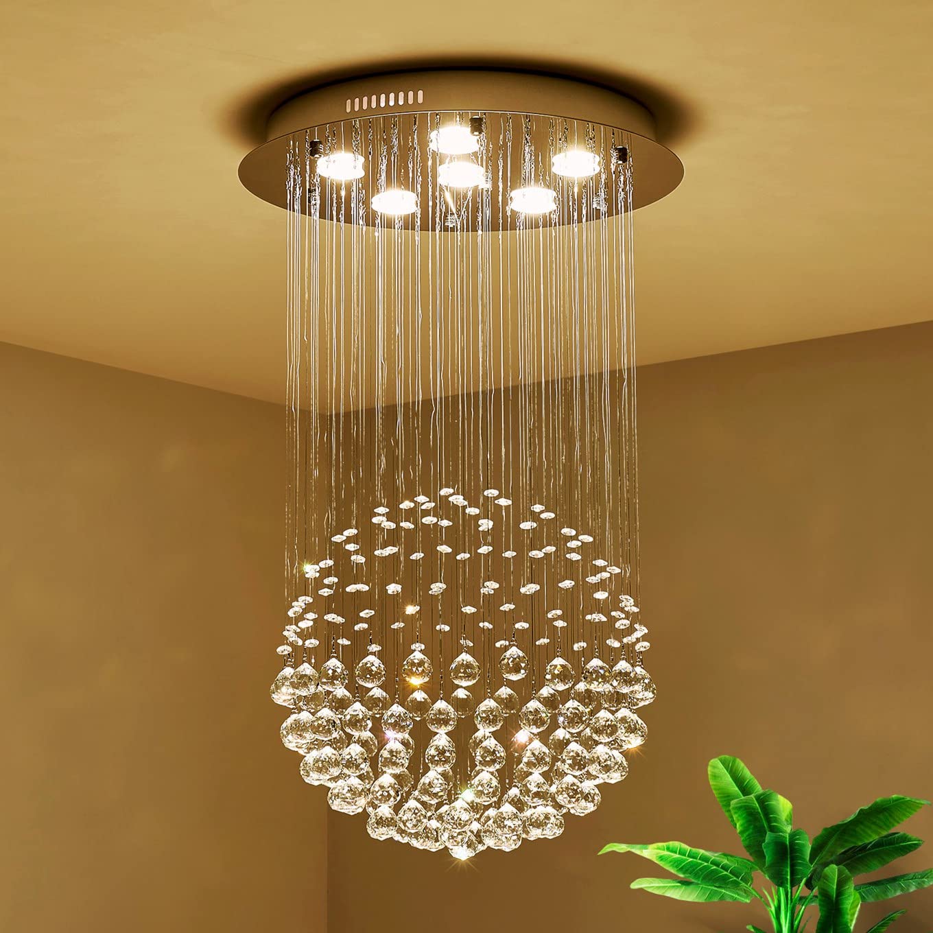 Saint Mossi Kronleuchter, modern, K9-Kristall, Regentropfen-Kronleuchter, flächenbündige LED-Deckenleuchte, Pendelleuchte für Esszimmer, Badezimmer, Schlafzimmer, Wohnzimmer, 6 GU10-LED-Birnen erforderlich, H32 x D18