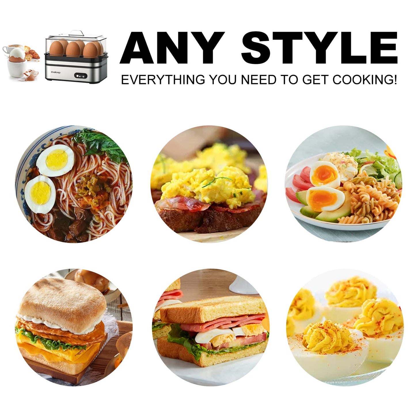 Rapid Egg Cooker Electric 6 Eggs Capacity, Soft, Medium, Hard Boiled, Poacher, Omelet Maker Egg Poacher With Auto Shut-Off, BPA Free