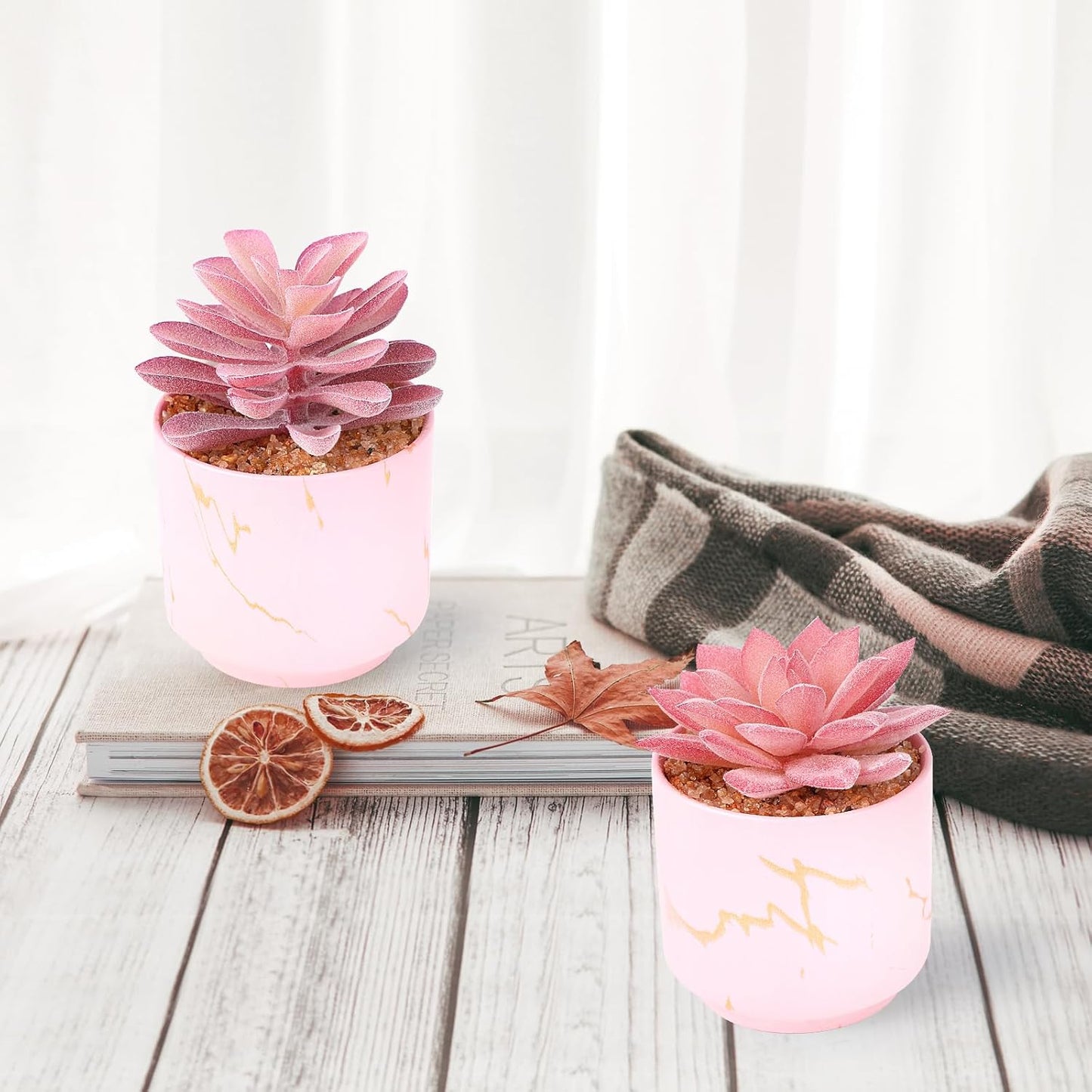 Artificial Plants and Succulents in 2 White Ceramic Pots,Small Fake Plants for Office and Desk Decor,Bathroom, Bedroom,Shelves for Women
