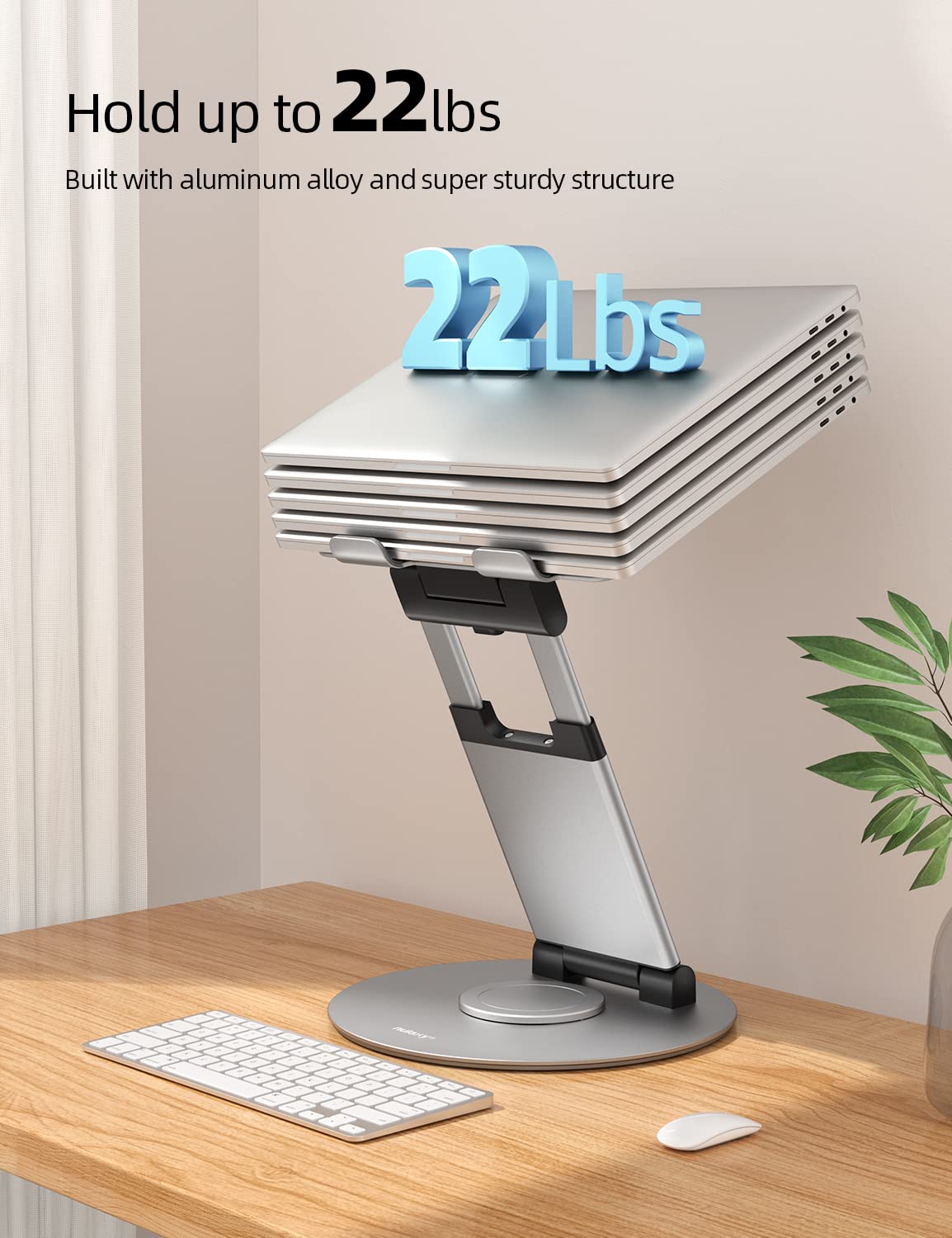 Nulaxy Telescopic 360 Rotating Laptop Stand for Desk Adjustable Height Swivel Pull Out Design Ergonomic Laptop Riser Fits All 10-17" Laptops Computer MacBook, Gray