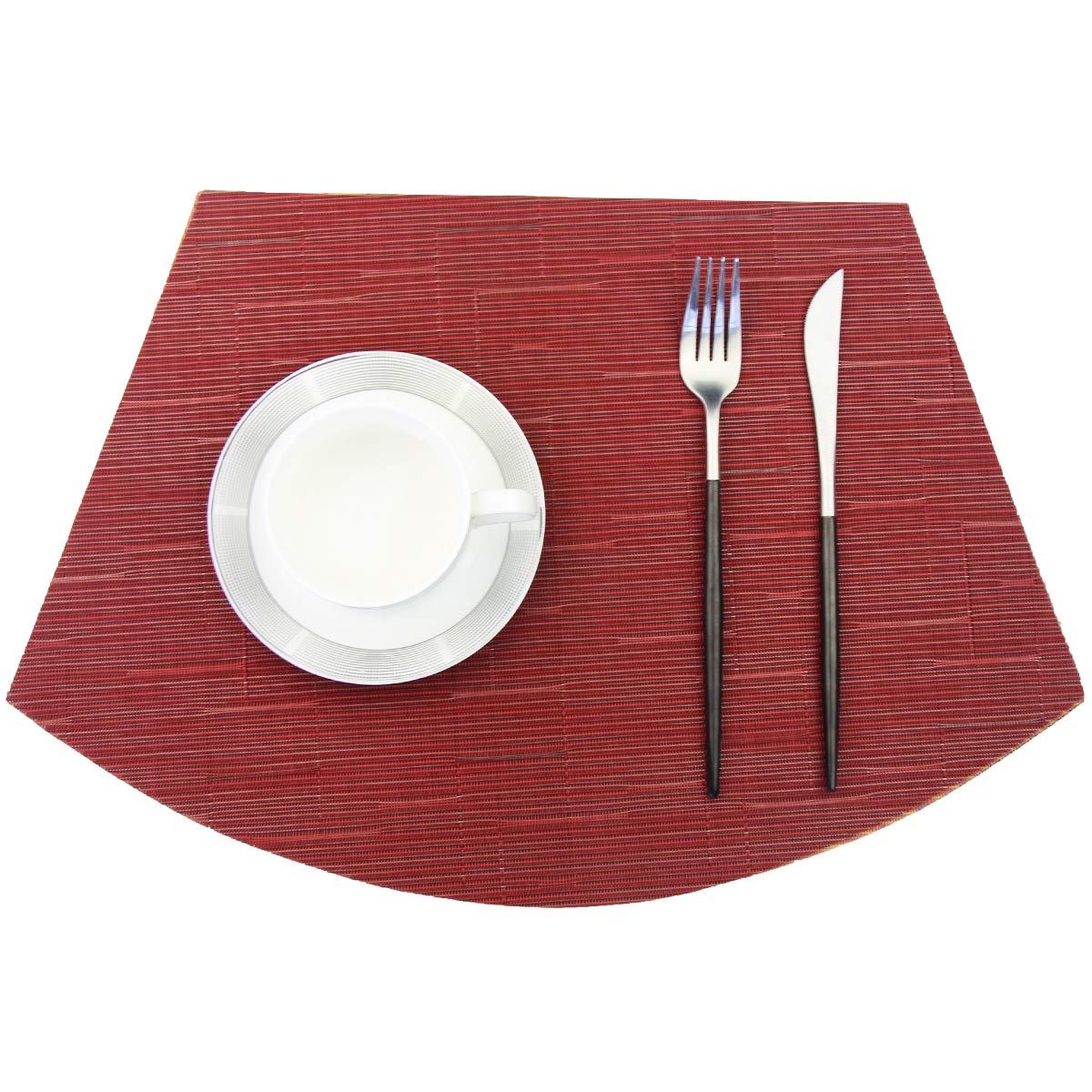PIGCHCY Keilförmige Tischsets für den Esstisch, kreuzgewebt, waschbares Vinyl-Tischset, hitzebeständig, runde Tischsets, 4er-Set (Silbergrau)