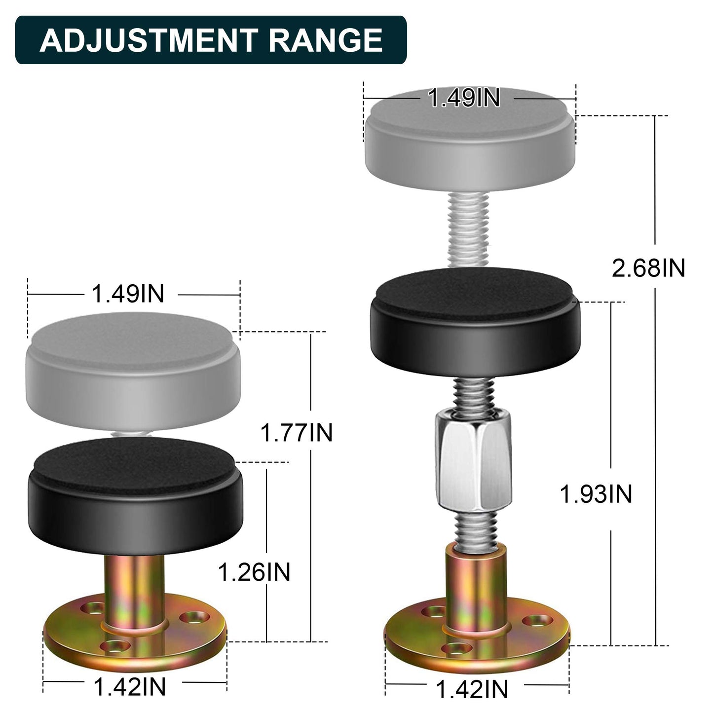 Krisler Verstellbares Anti-Shake-Werkzeug mit Gewinde für Bettrahmen, Kopfteilstopper, Anti-Shake-Werkzeug neben dem Bett für Betten, Schränke, Sofas, 4 Stück (27–114 mm)