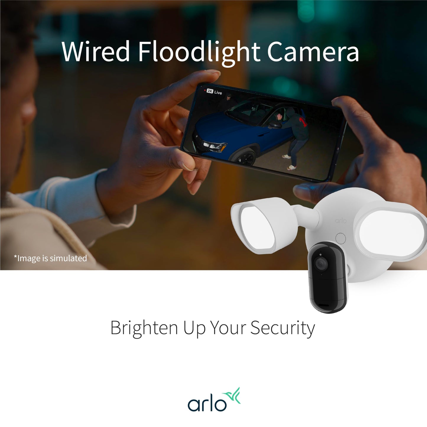 Wired Floodlight Security Camera with 2K HDR Video, 2000 Lumens, Color Night Vision & 2-Way Audio – Weather-Resistant