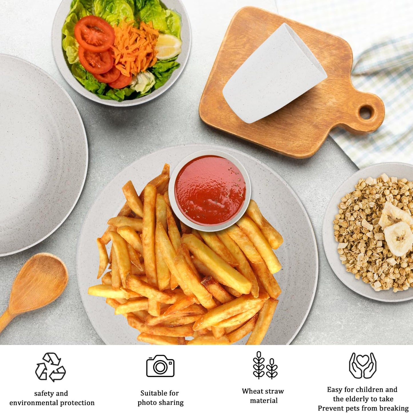 28 Piece Wheat Straw Dinnerware Sets,Dishwasher & Microwave Safe Plates and Bowls Sets - Unbreakable Plastic Dinnerware Sets for 4 Dinner Plates, Cups, Cereal Bowls - Colorful Series