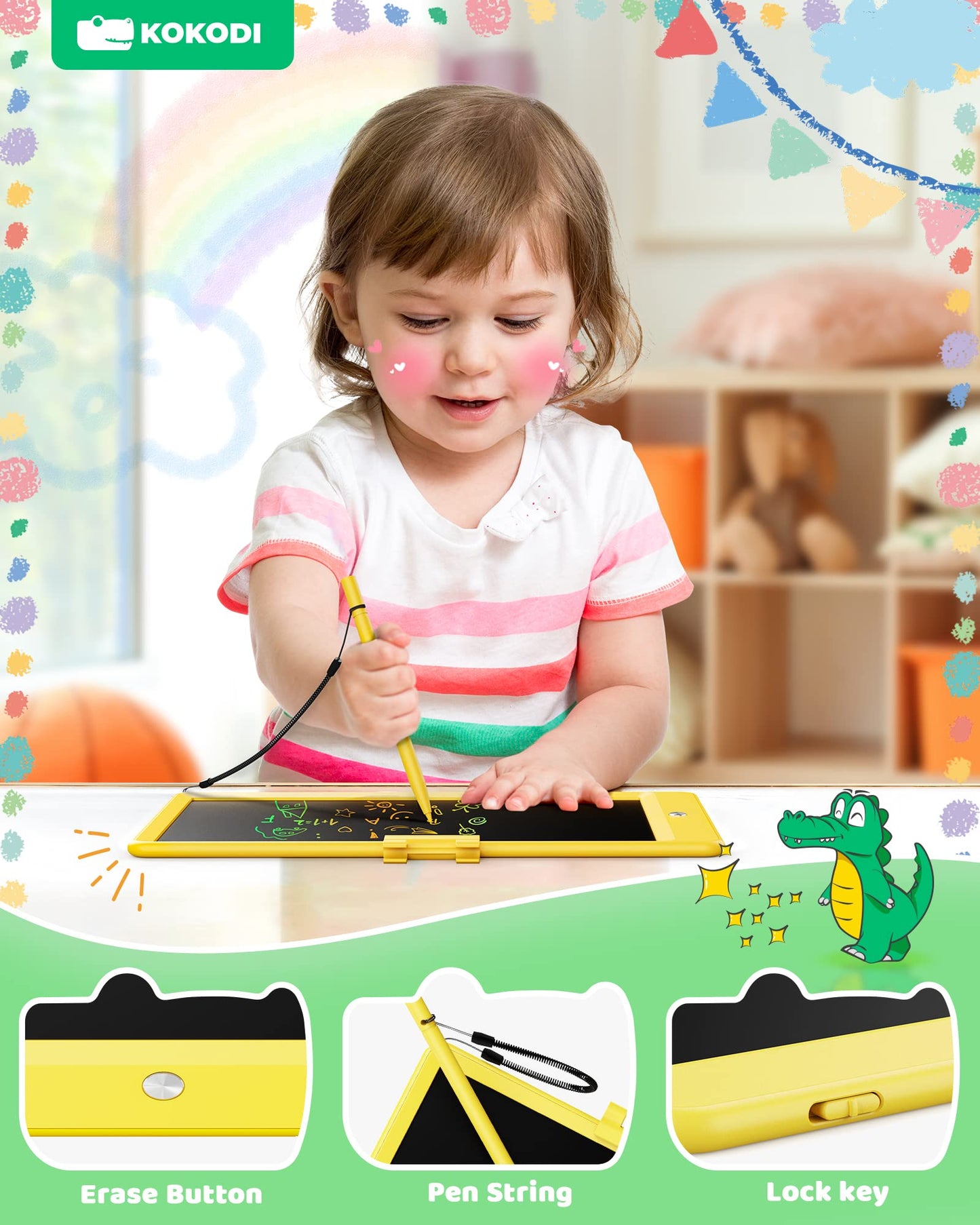 KOKODI LCD Writing Tablet, Valentines Day Gifts for Kids,10 Inch Colorful Toddler Doodle Board Drawing Tablet, Erasable Reusable Electronic Drawing Pads, Educational and Learning Toys for Kids