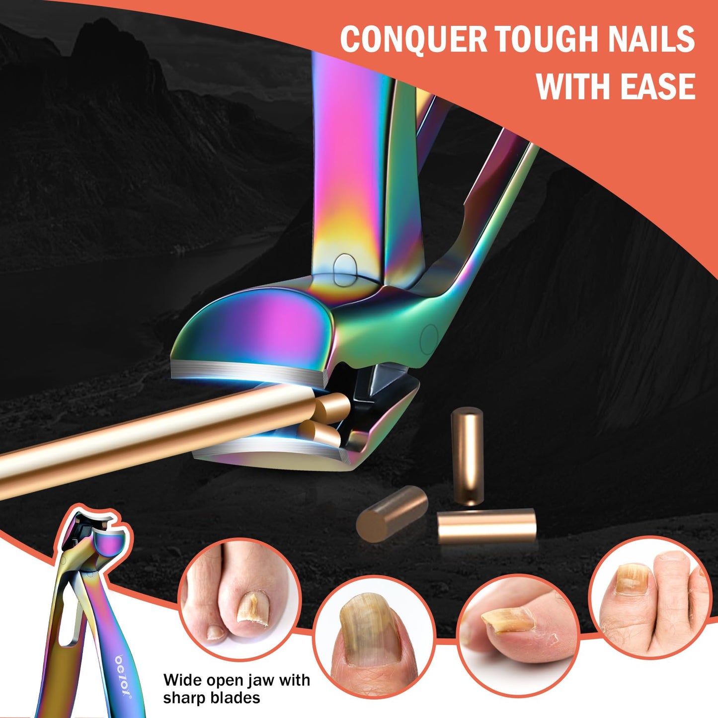 BEZOX Angled Head Toe Nail Clippers for Seniors for Thick Nails - Ergonomic Toenails Clipper for Thick Toenails, Premium Finger Nails Clipper for Adult with Catcher - Black