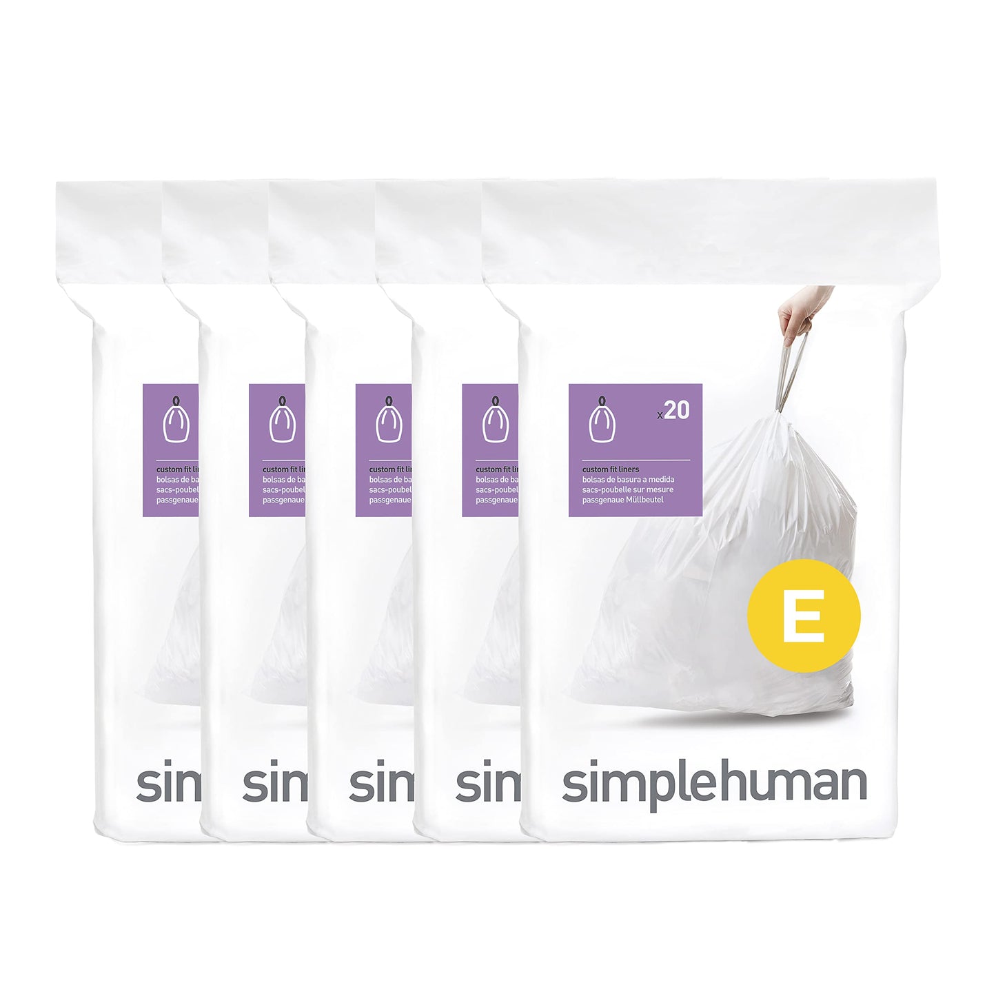 simplehuman Code H 60 Count, Genuine Custom Fit Liners, Drawstring Trash Bags in Dispenser Packs, 30-35 Liter / 8-9.2 Gallon, White